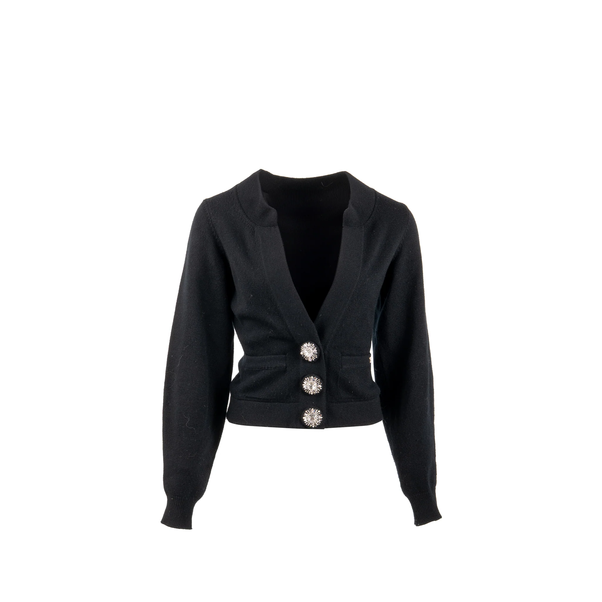 Chanel Size 34 Crystal Button Cardigan Cashmere Black
