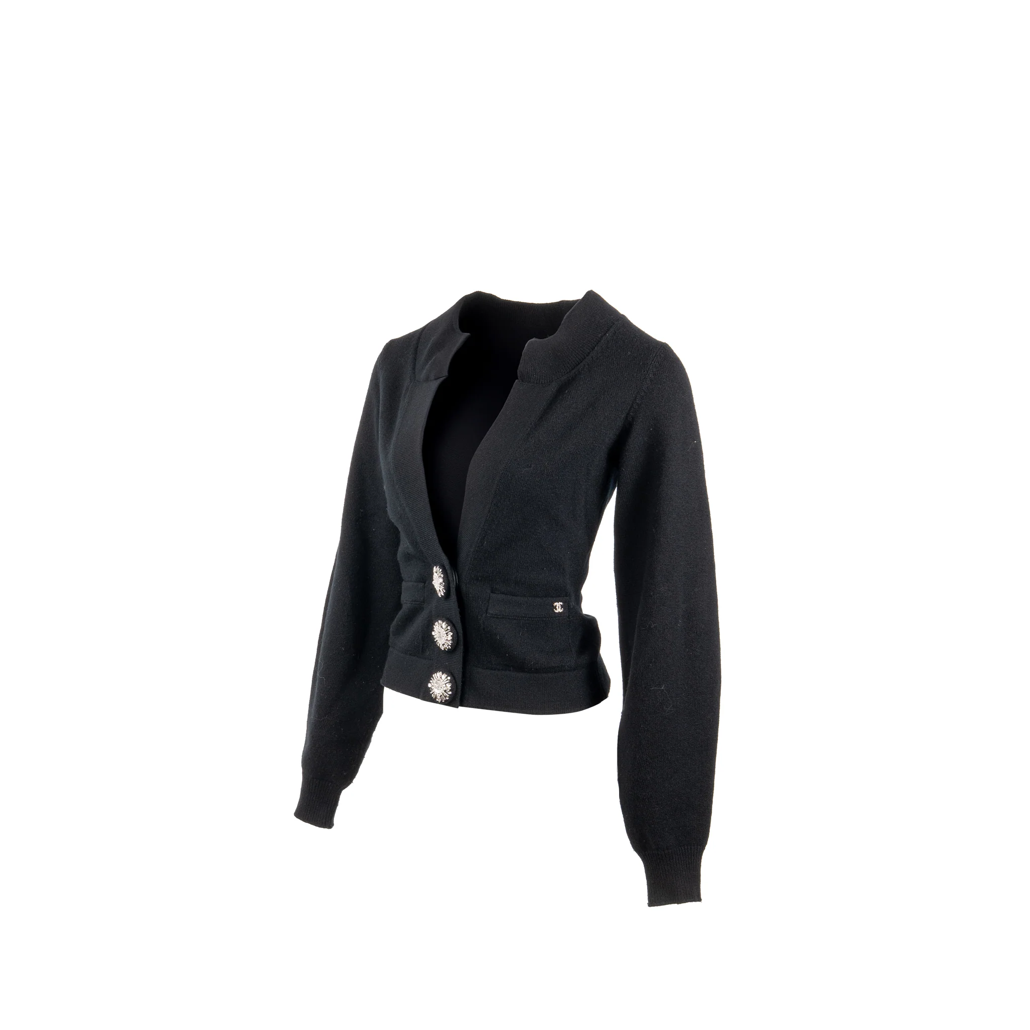 Chanel Size 34 Crystal Button Cardigan Cashmere Black - Image 2