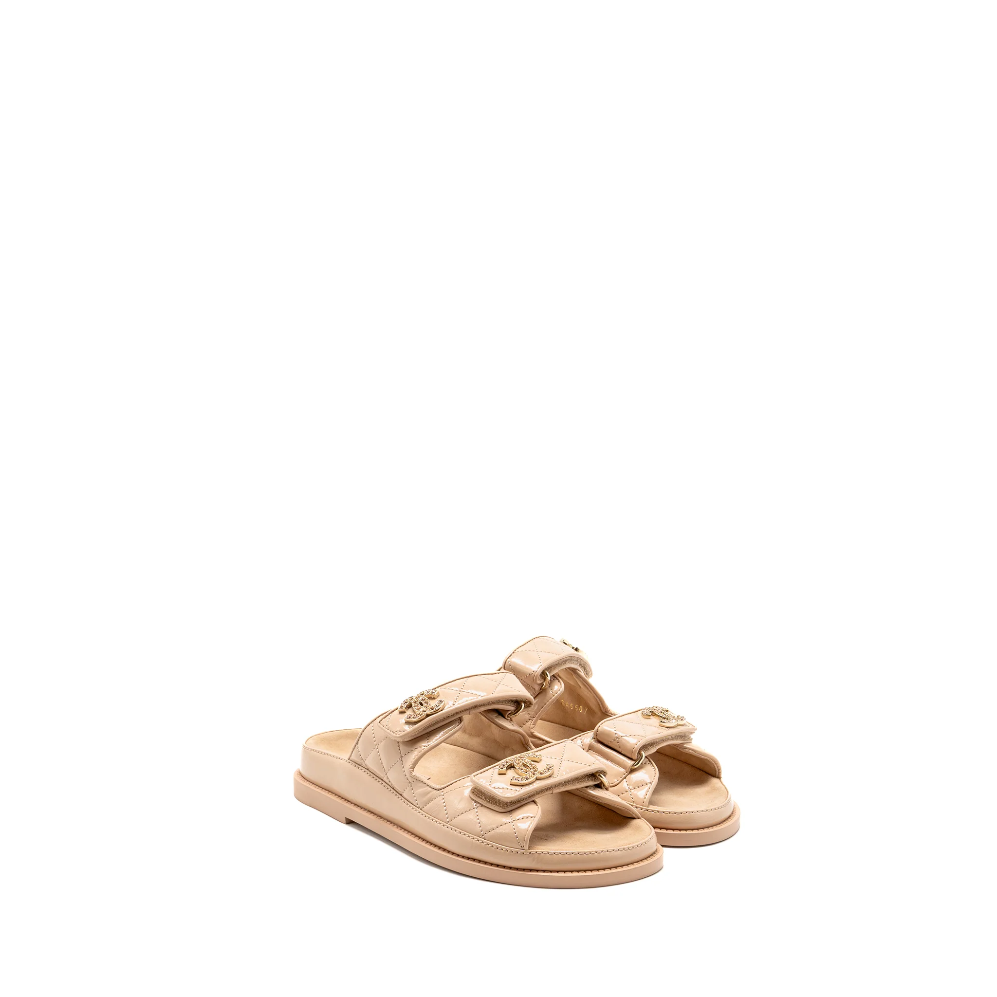 Chanel size 37 dad sandals shiny calfskin light pink
