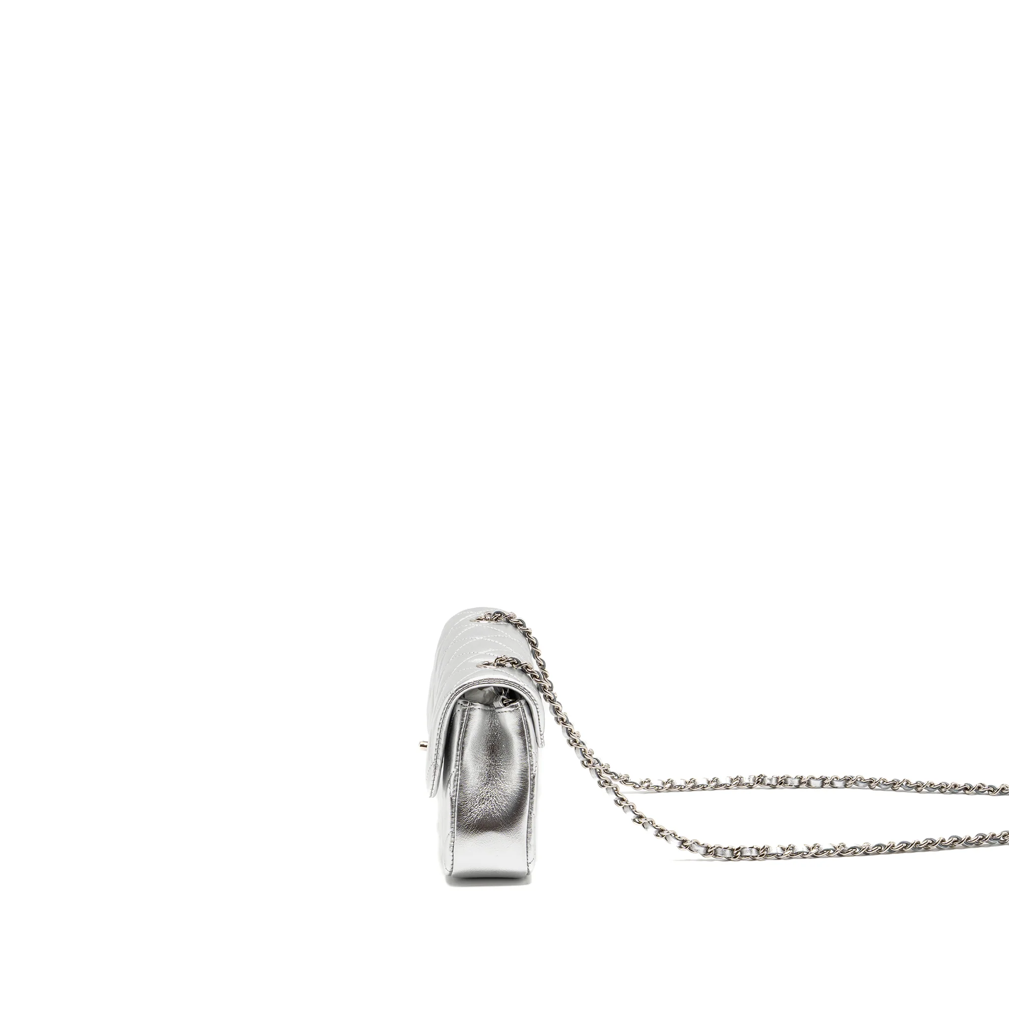 Chanel 25s O-phone Holder with Chain Calfskin Silver SHW(microchip) - Image 4