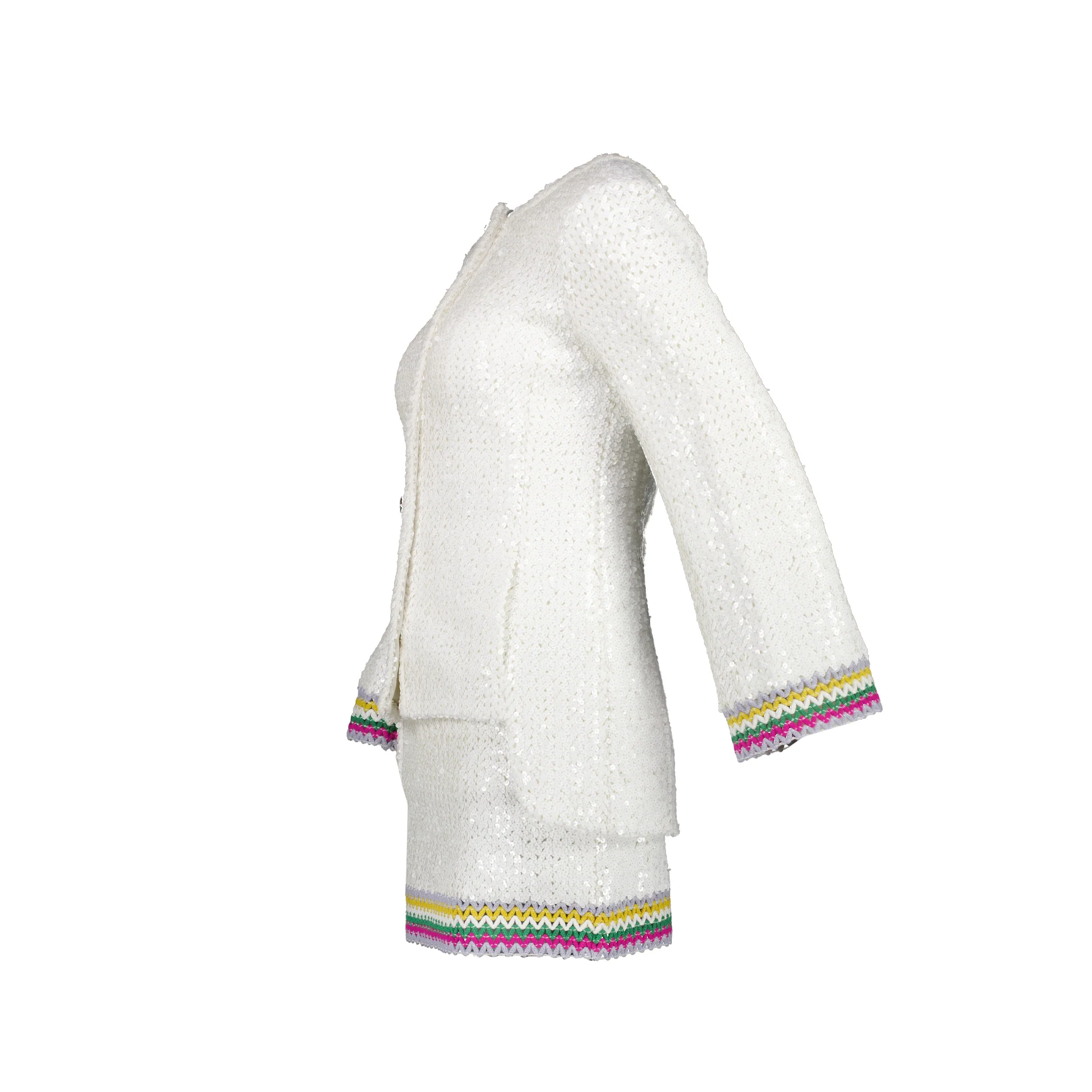 Chanel Size 34 22S Sequins Jacket and Skirt Suit Cotton/Polyester White/Multicolour - Image 3