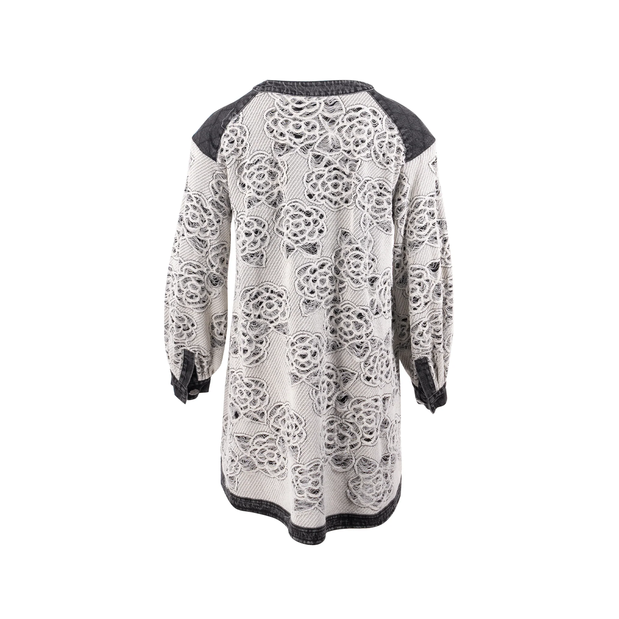 Chanel Size 34/36 Camellia Hollow-Out Denim Dress Cotton/Paper White/Black - Image 3