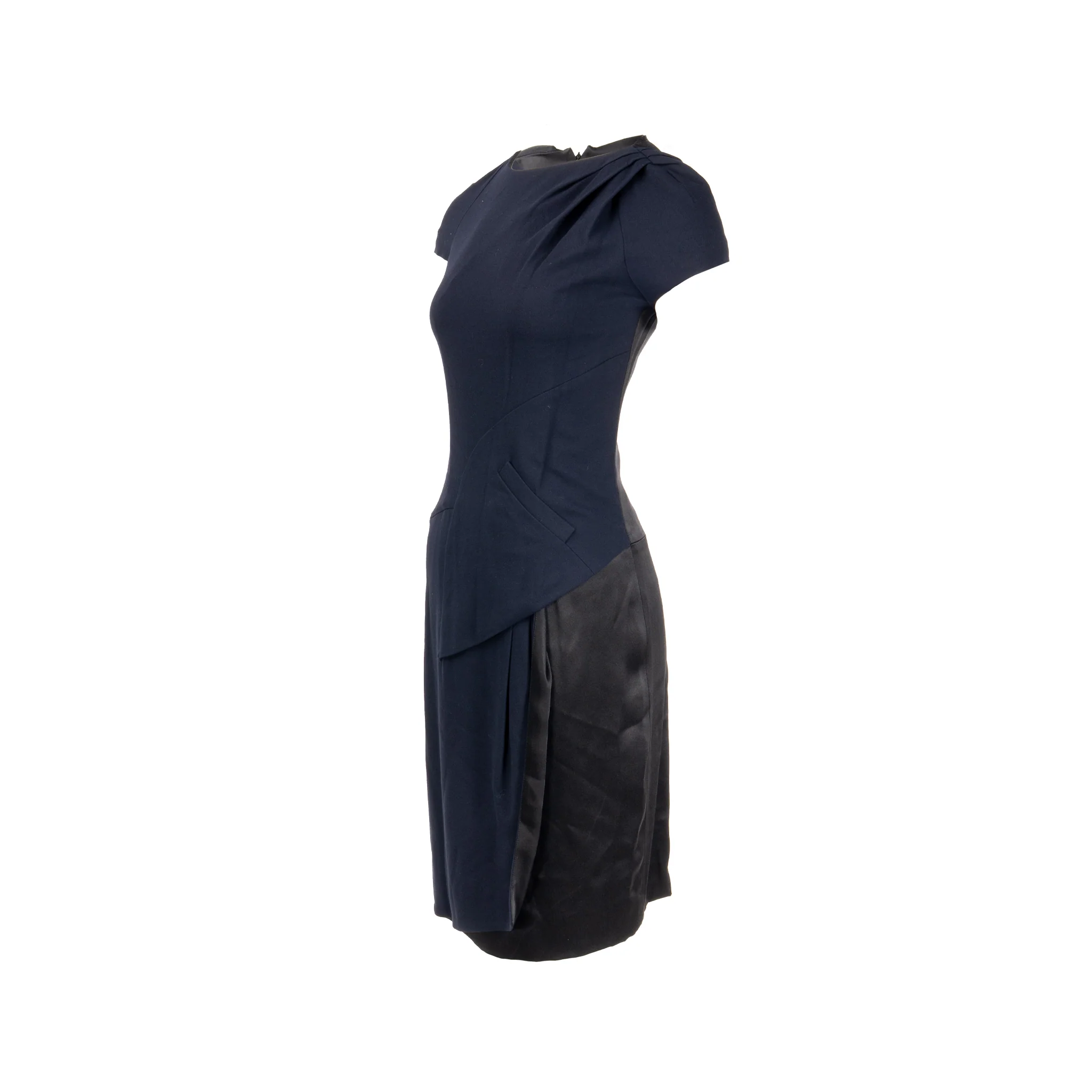 Chanel Size 34 Draped Satin Midi Dress Rayon / Wool Navy/Black - Image 3