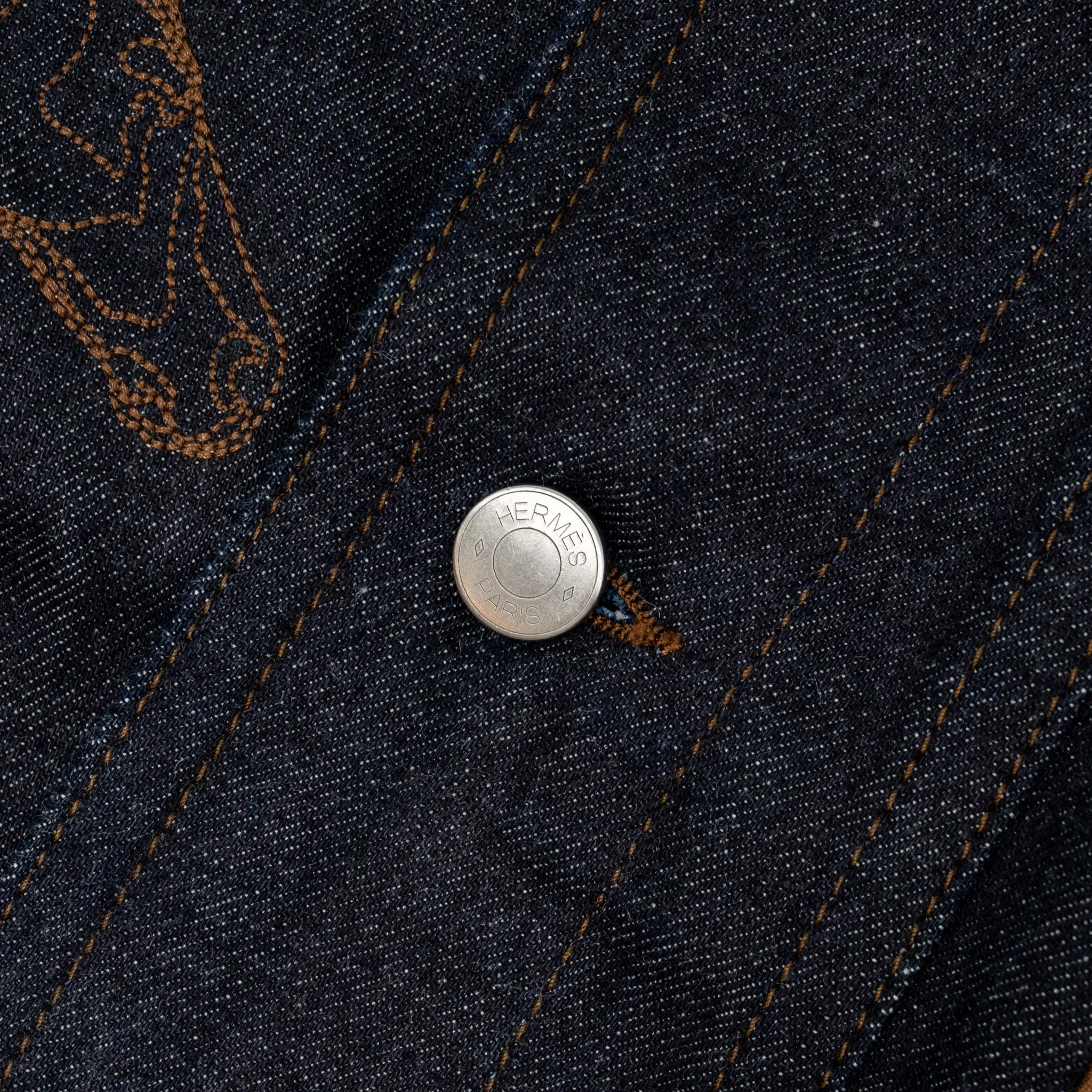 Hermes Size 50 Blouson Icones AU Carre Denim Jacket Cotton Indigo SHW - Image 4