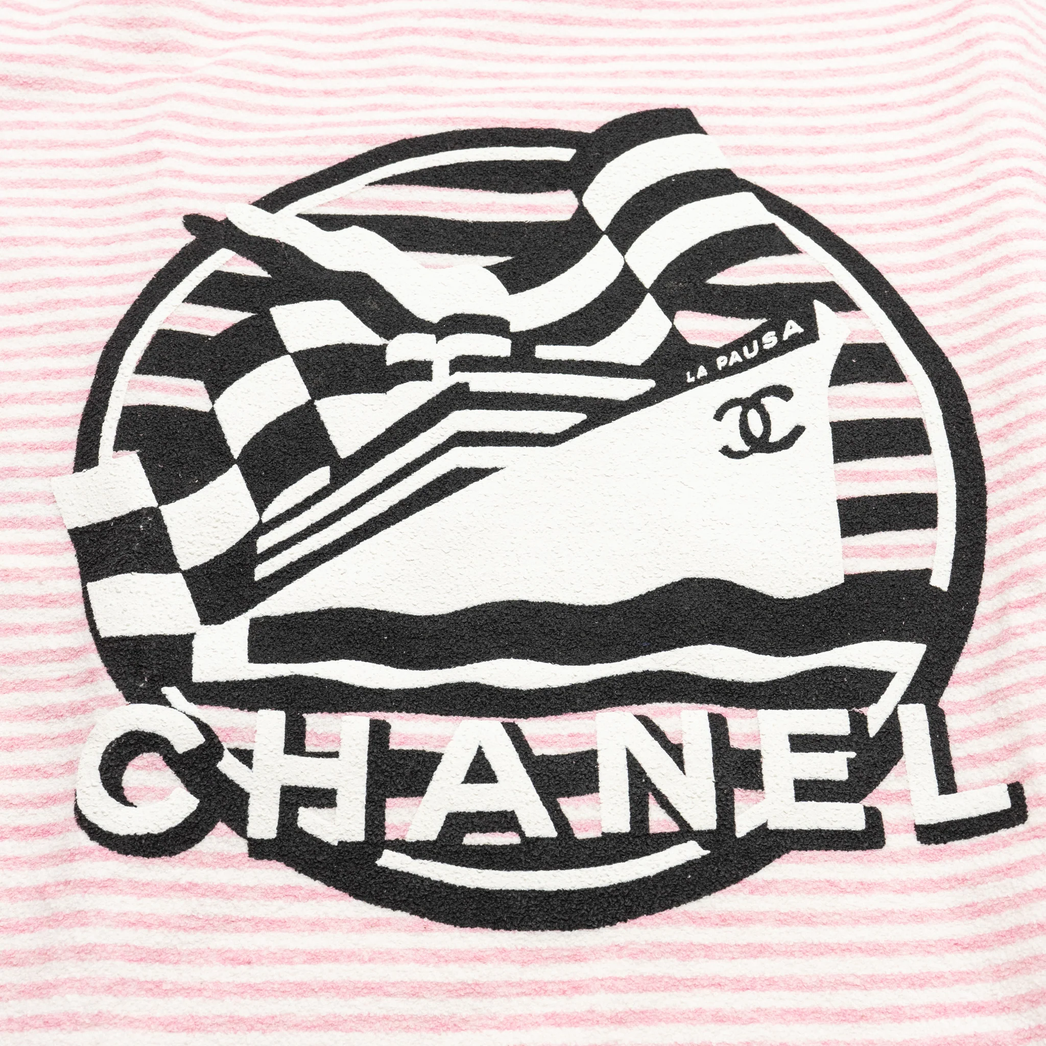 Chanel Size 36 19C LA PAUSA Striped Terrycl T-shirt Cotton/Polyamide/Elastane Pink/White - Image 4