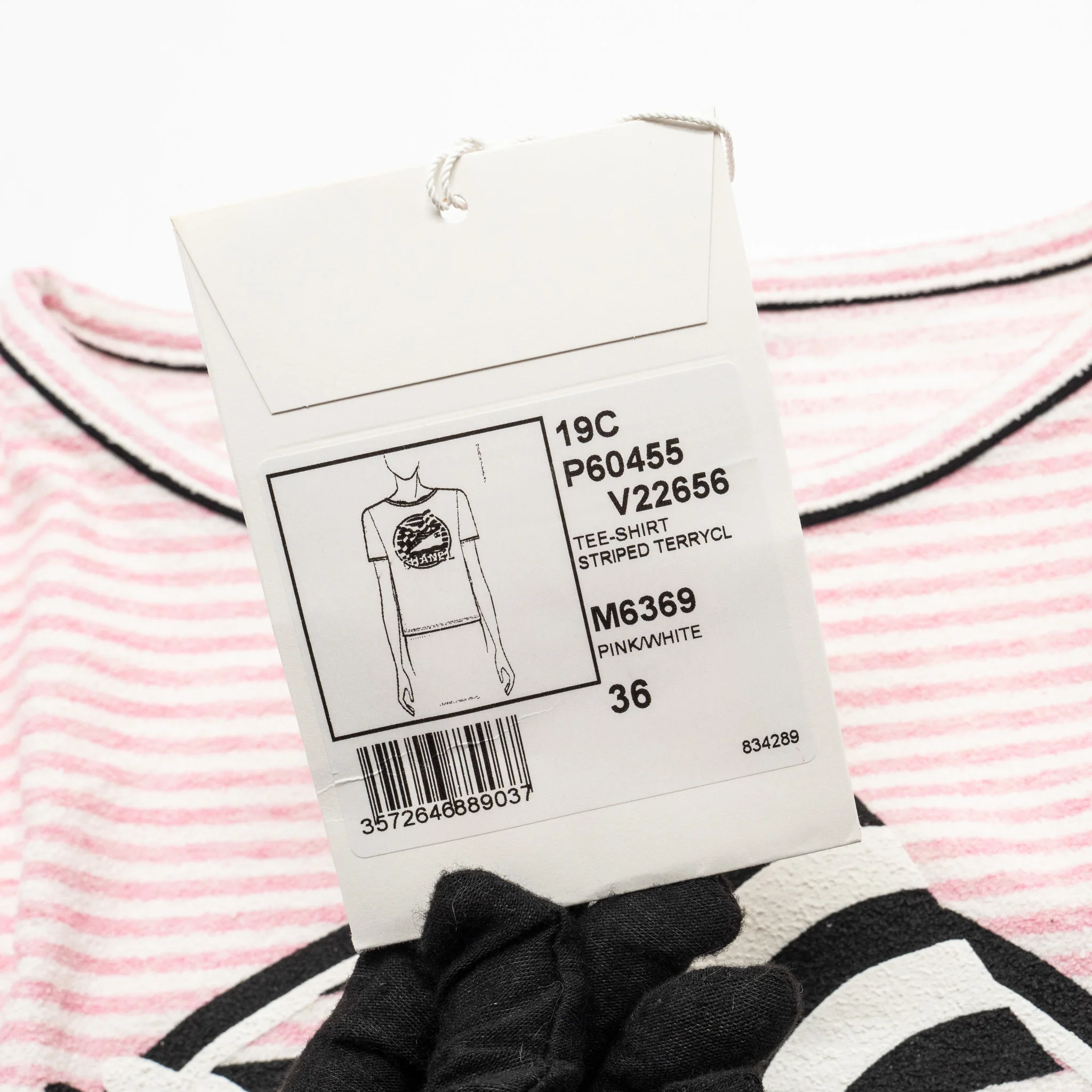 Chanel Size 36 19C LA PAUSA Striped Terrycl T-shirt Cotton/Polyamide/Elastane Pink/White - Image 9