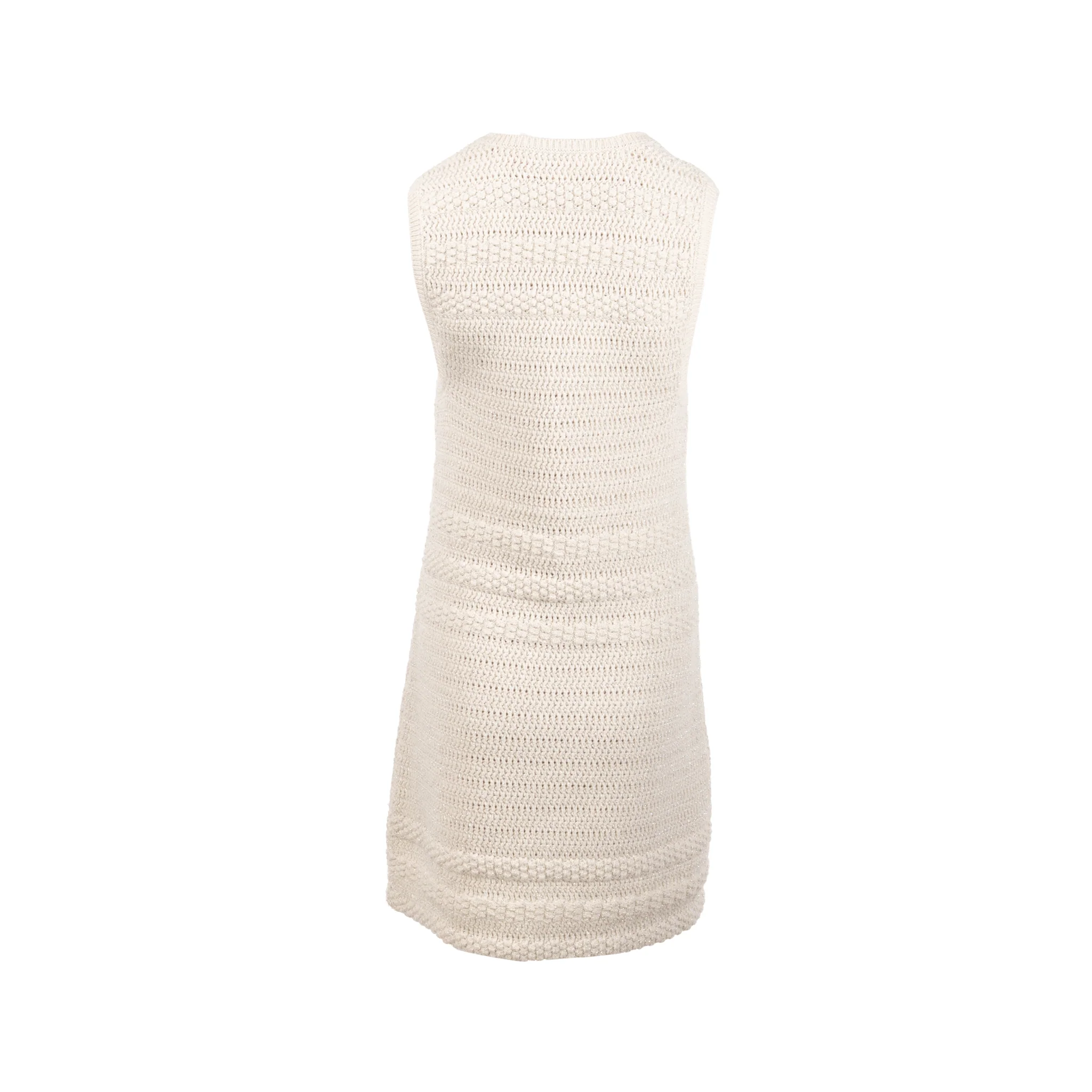 Chanel Size 36 21B Knit Sleeveless Mini Dress Wool Ecru / Silver - Image 3