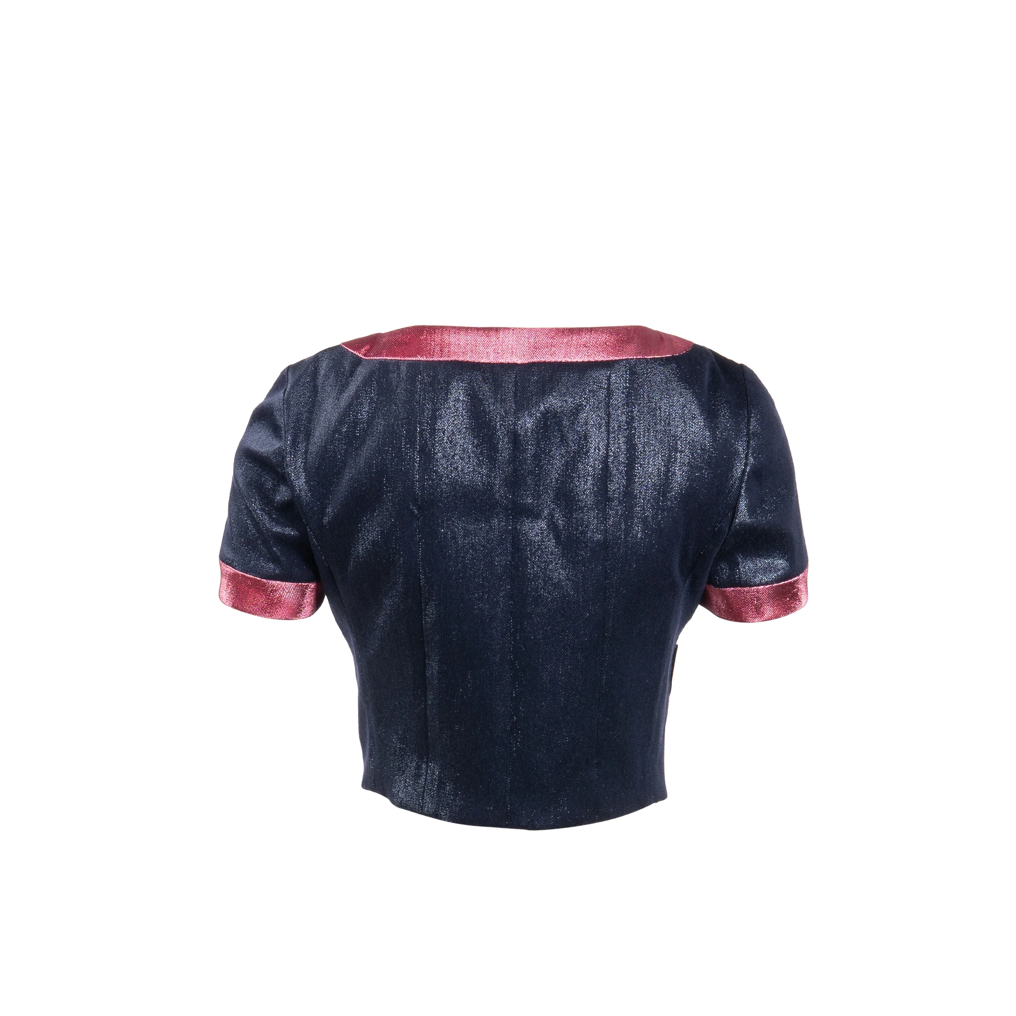 Chanel Size 36 22K CC Button Top Wool/Polyamide Metallic Navy Blue/Pink - Image 3