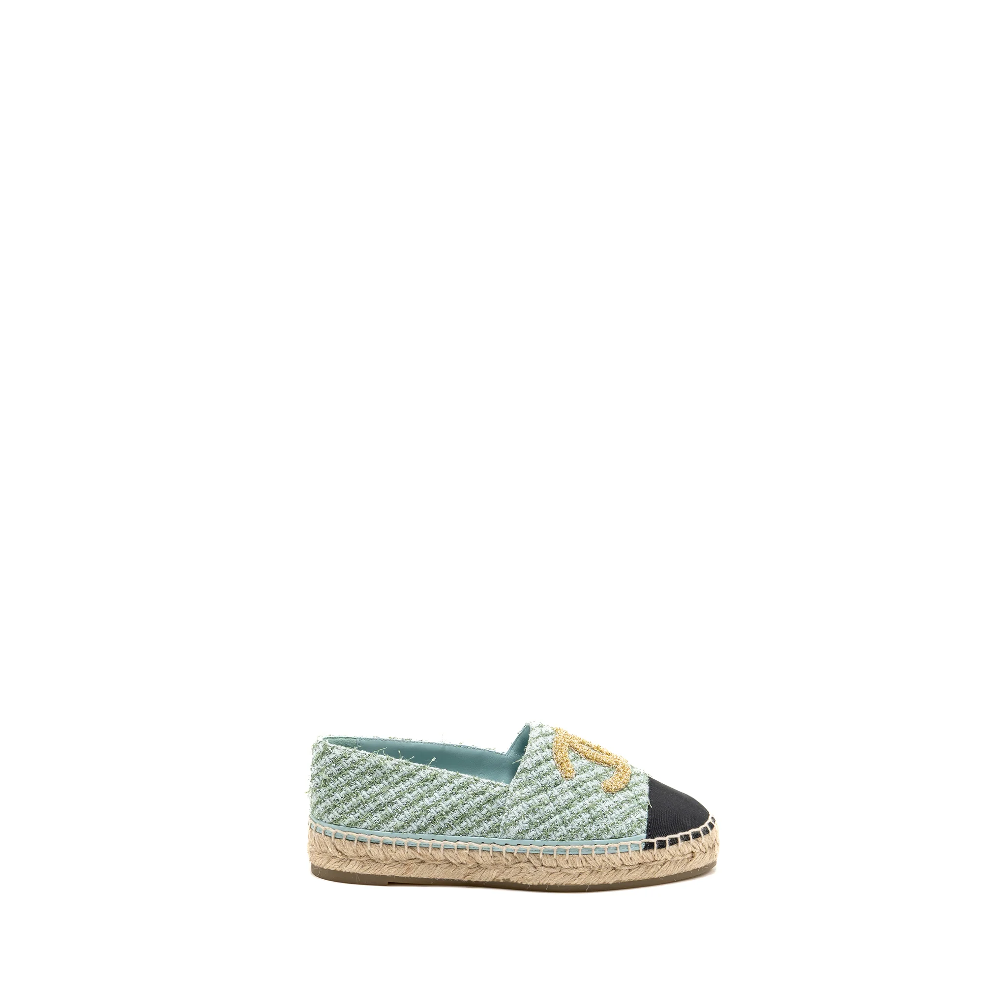 Chanel Size 36 23S Espadrilles Tweed/Grosgrain Light Blue/Green/Black - Image 5