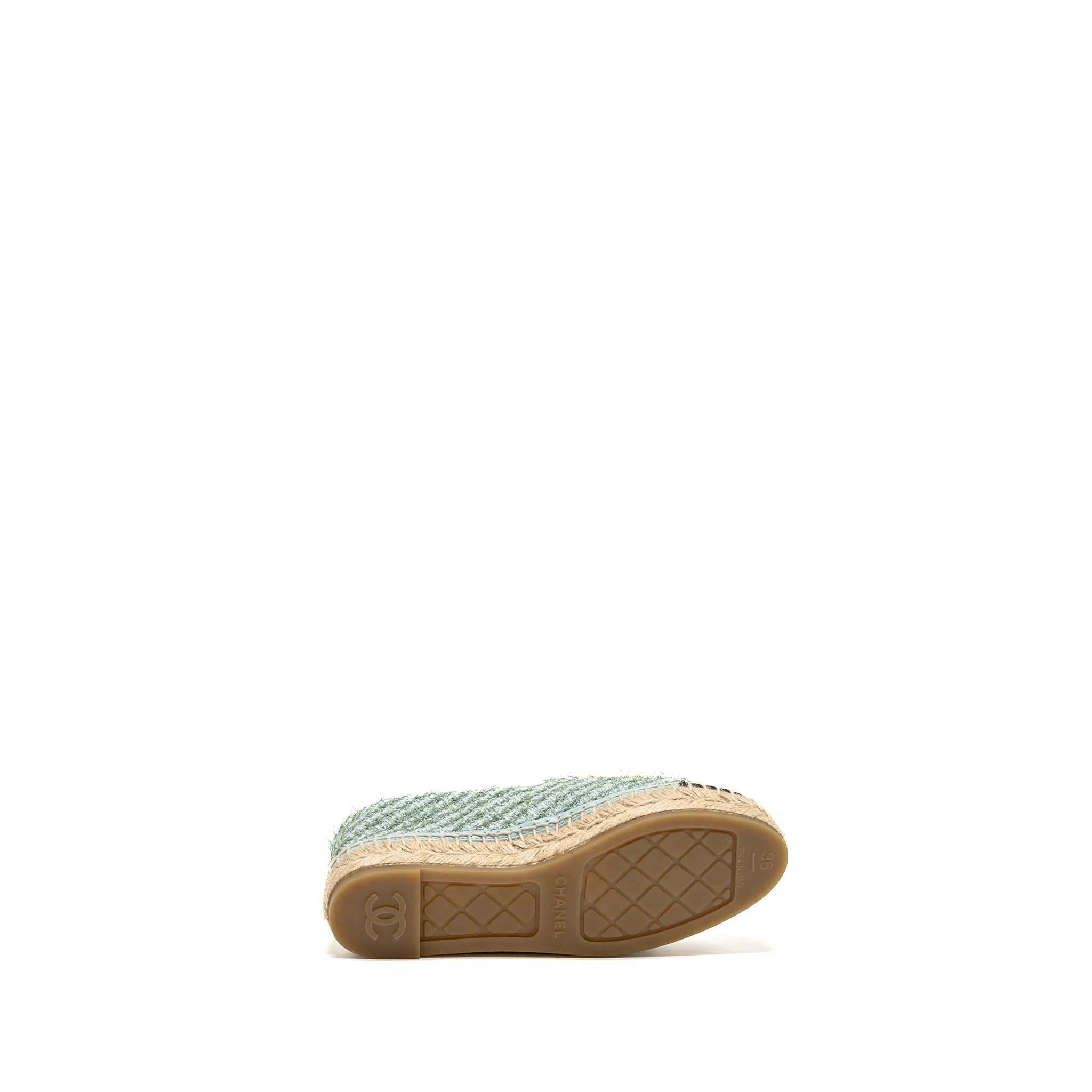 Chanel Size 36 23S Espadrilles Tweed/Grosgrain Light Blue/Green/Black - Image 6
