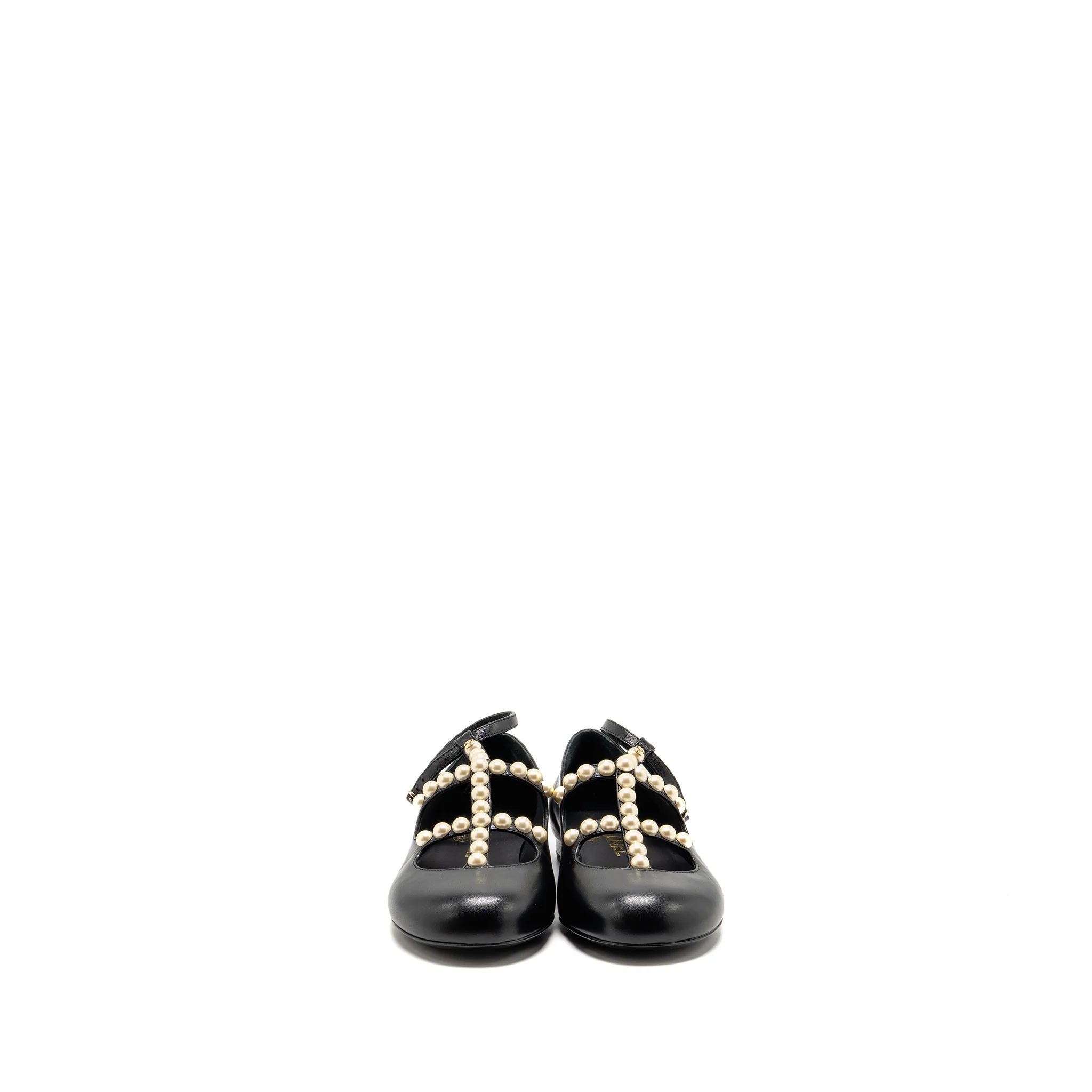Chanel size 36.5 pearl studded Mary Jane flats lambskin black - Image 3