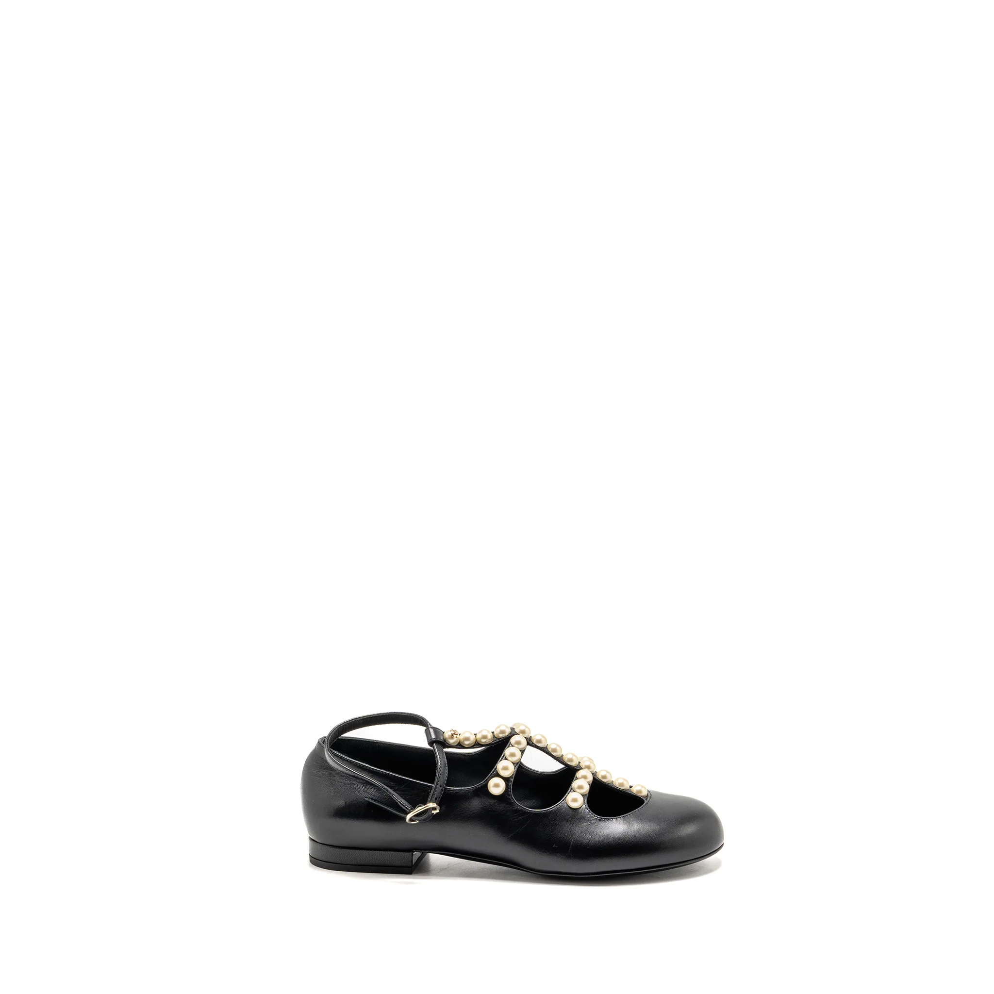 Chanel size 36.5 pearl studded Mary Jane flats lambskin black - Image 5