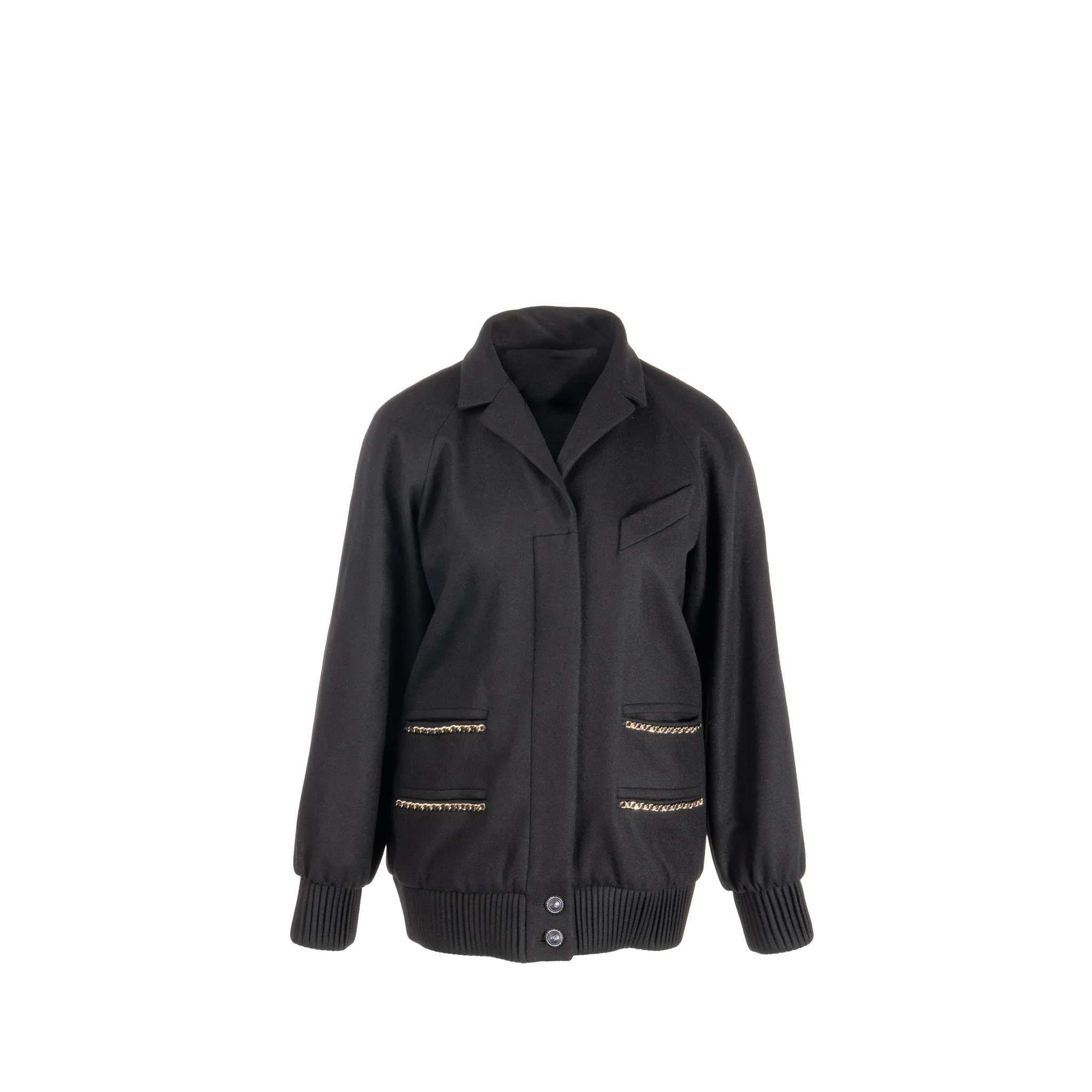 Chanel size 36 cashmere jacket with chain details Black
