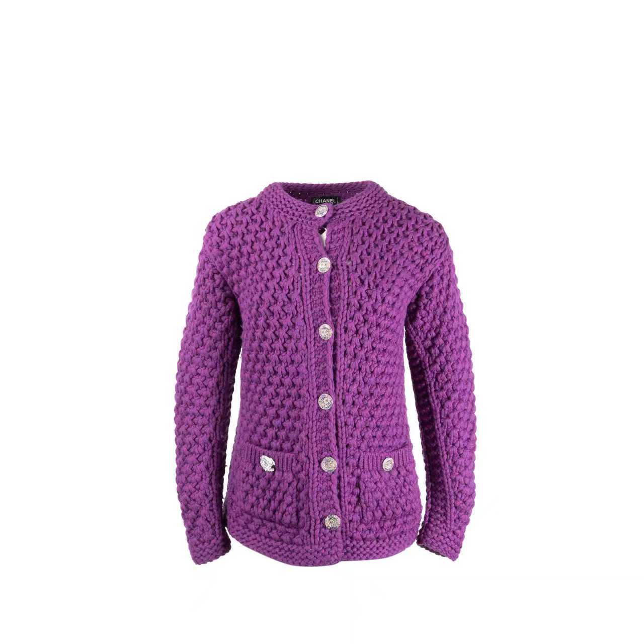Chanel Size 36 CC Button Knit Jacket with Size XS Ensemble Wool/Polyamide Purple (Sell in Set)