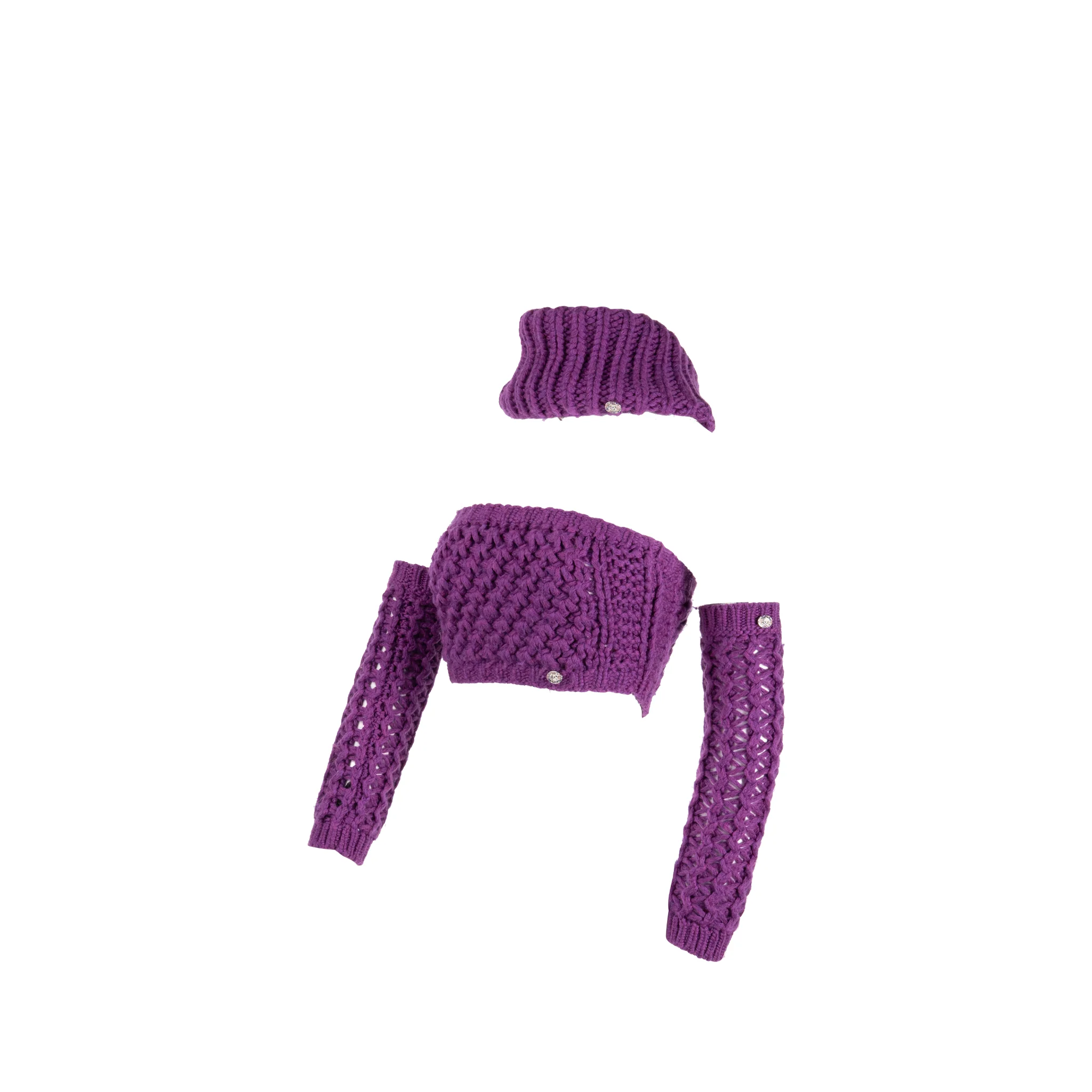 Chanel Size 36 CC Button Knit Jacket with Size XS Ensemble Wool/Polyamide Purple (Sell in Set) - Image 5
