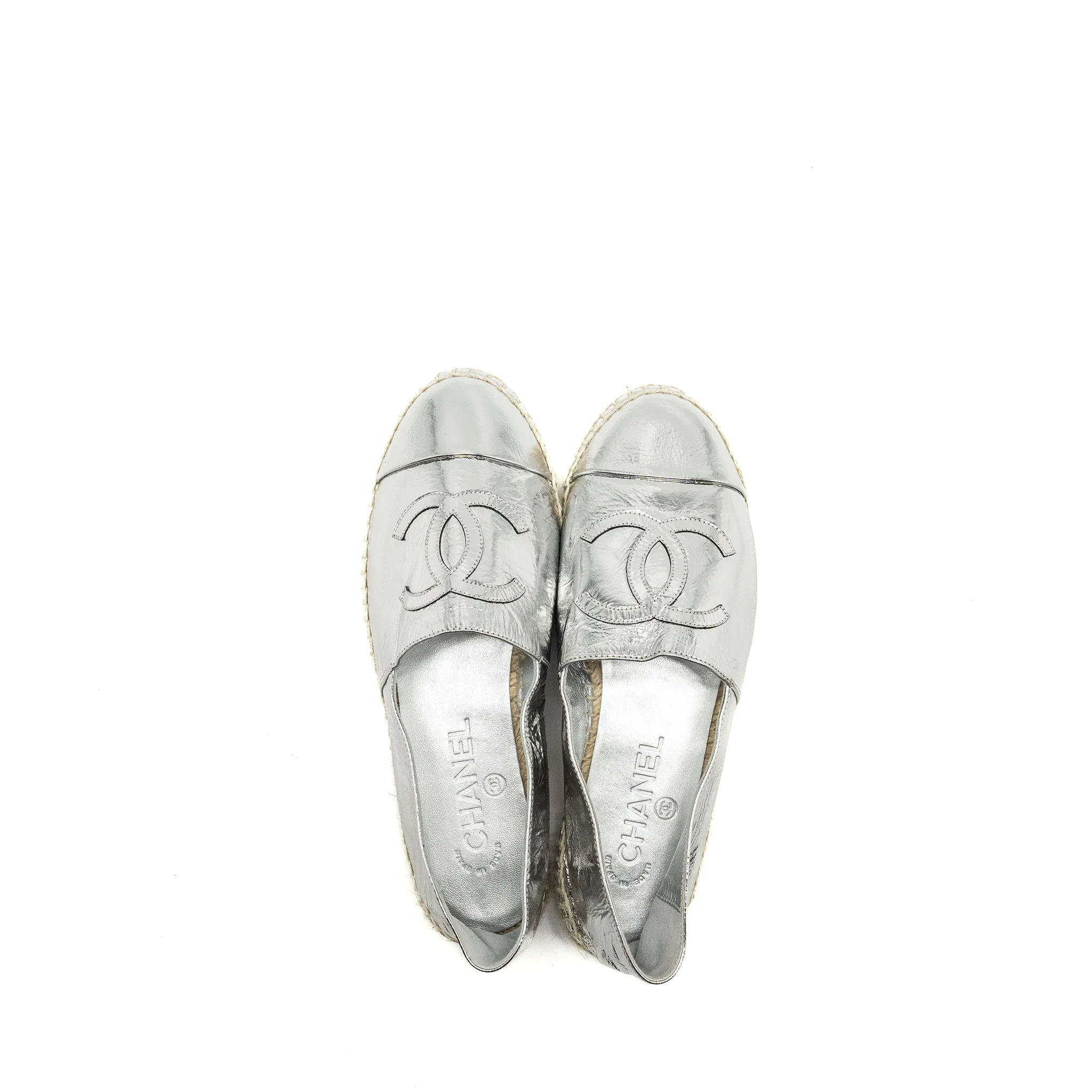 Chanel Size 37 Espadrille Metallic Silver - Image 4