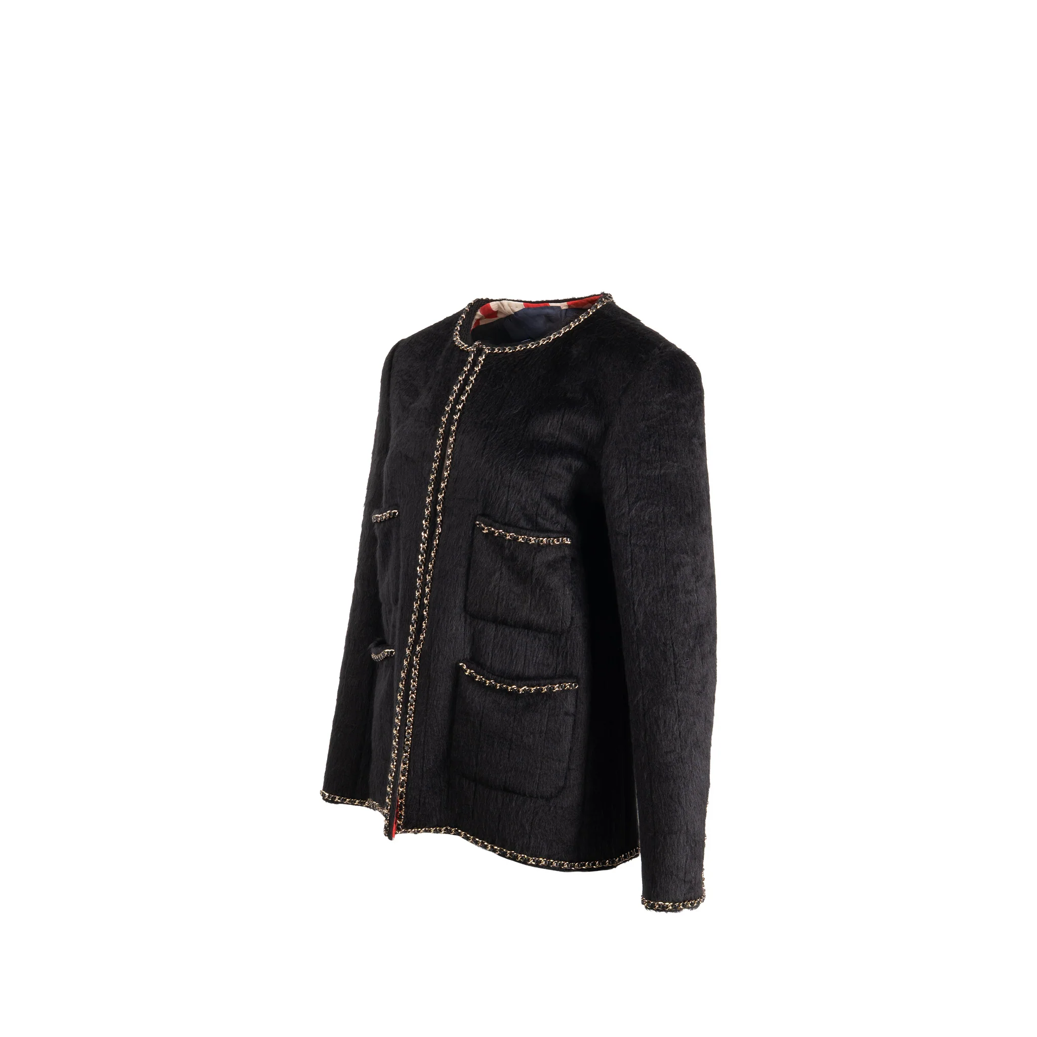 Chanel size 38 19B jacket llama / wool with chain detail black - Image 3