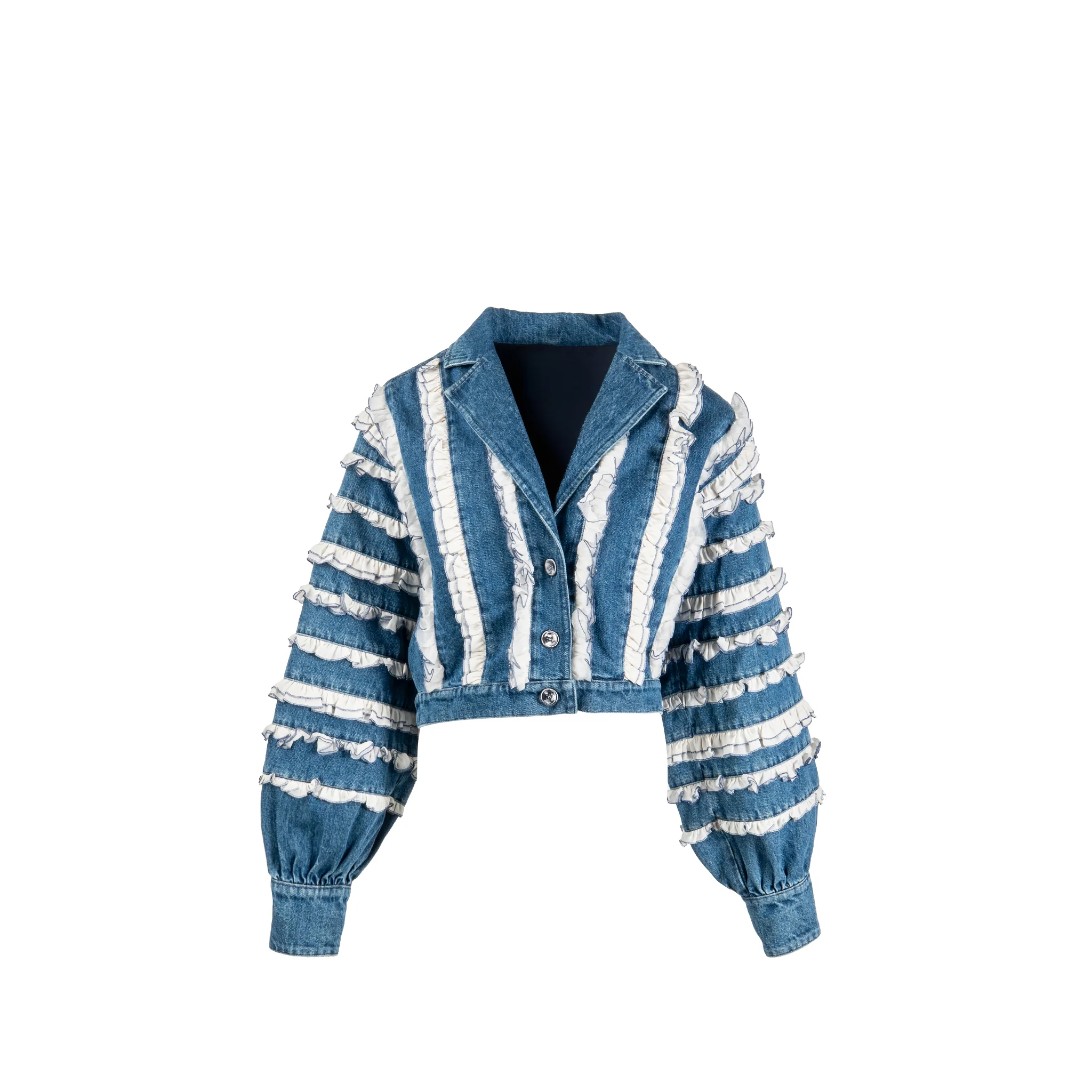 Chanel Size 38 20S Denim Jacket with Ruffles Cotton Blue Denim