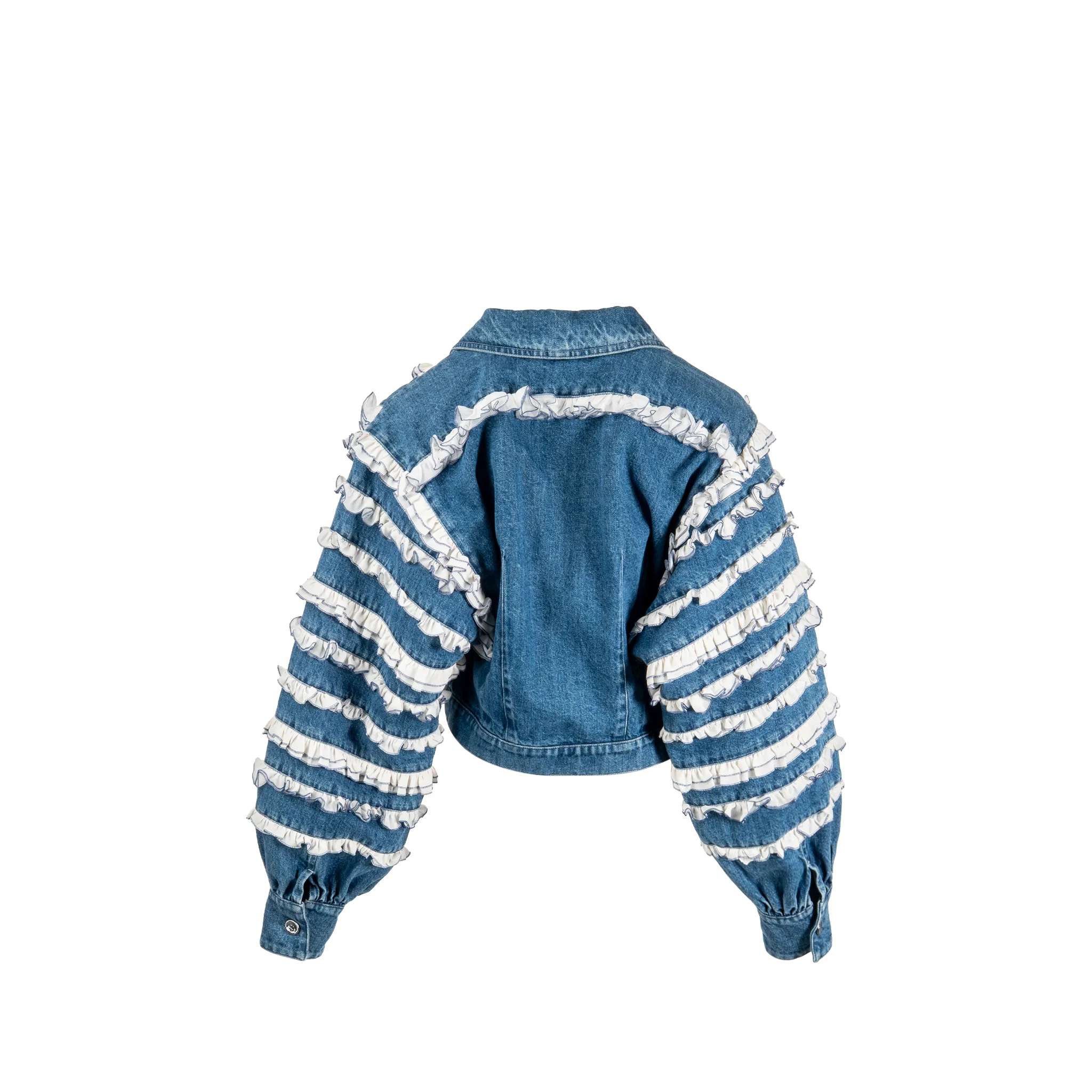 Chanel Size 38 20S Denim Jacket with Ruffles Cotton Blue Denim - Image 2