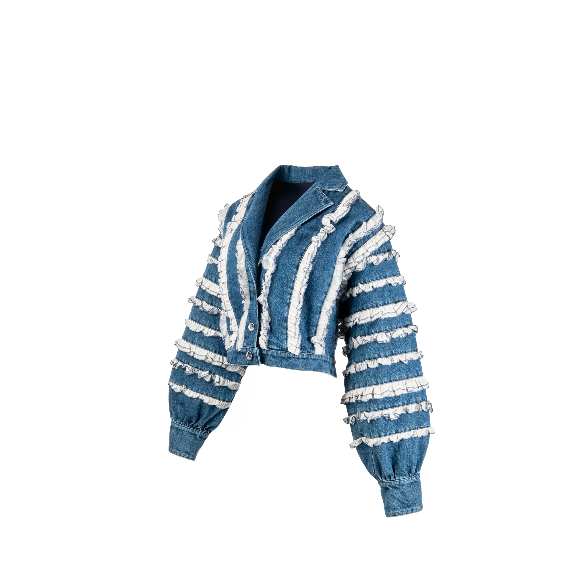 Chanel Size 38 20S Denim Jacket with Ruffles Cotton Blue Denim - Image 3