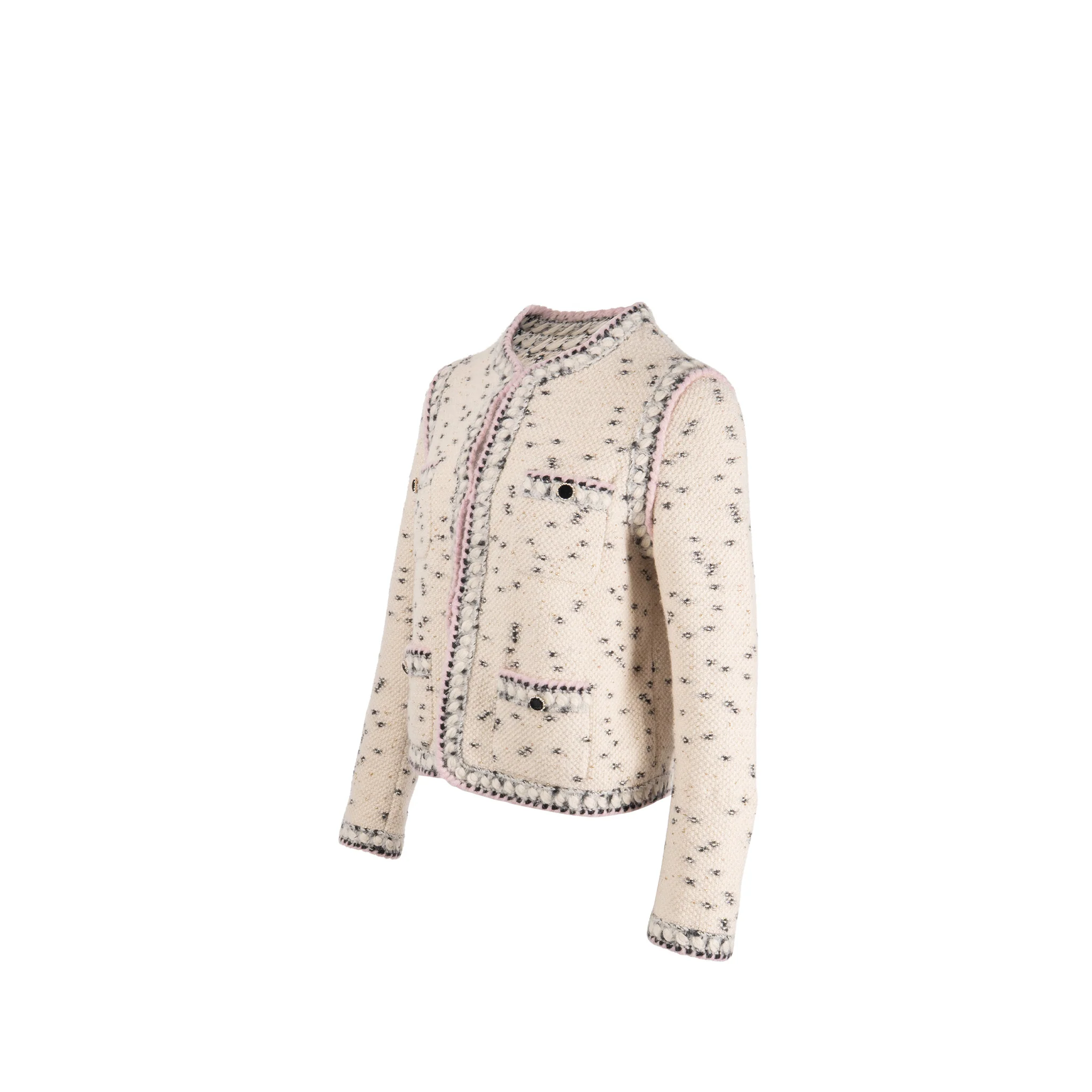 Chanel Size 38 21A Jacket Cashmere/Wool Ecru/Black/Gold/Pink - Image 3