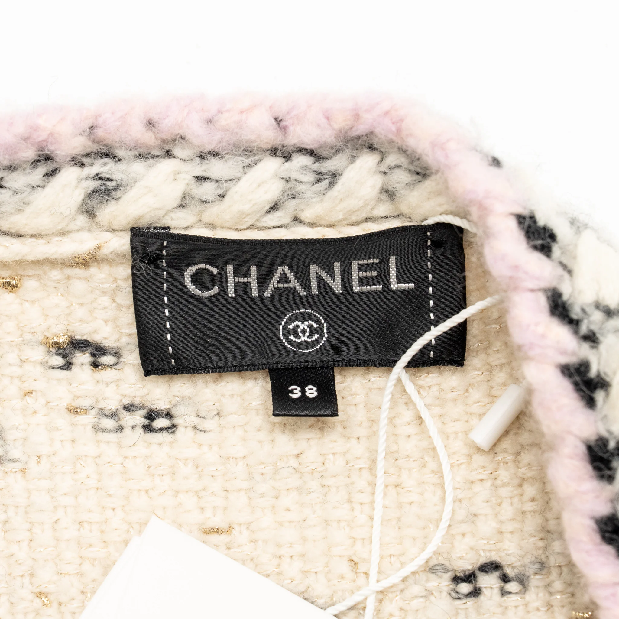 Chanel Size 38 21A Jacket Cashmere/Wool Ecru/Black/Gold/Pink - Image 6