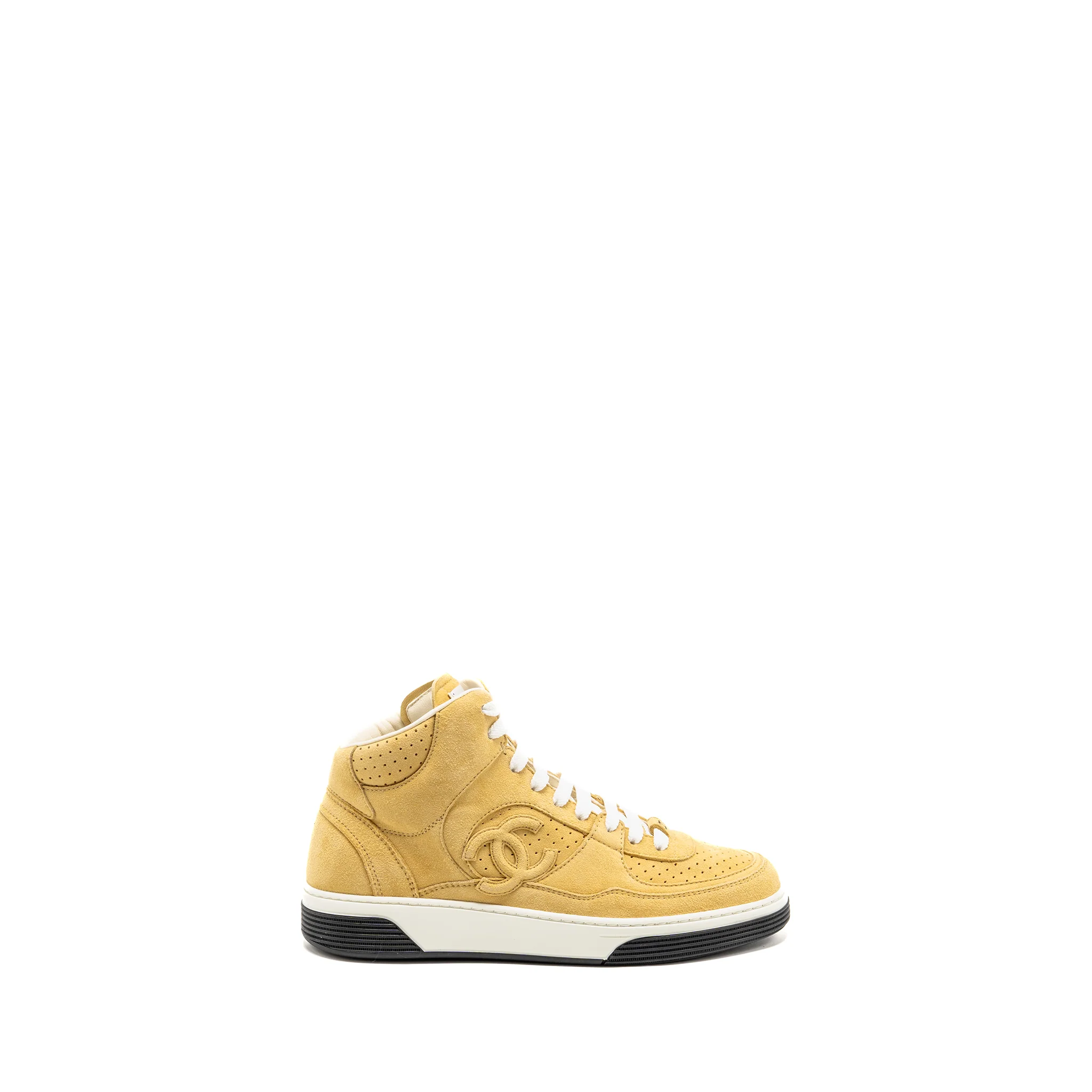 Chanel Size 38 23A CC Logo High-Top Sneakers Suede Kidskin Dark Beige - Image 5
