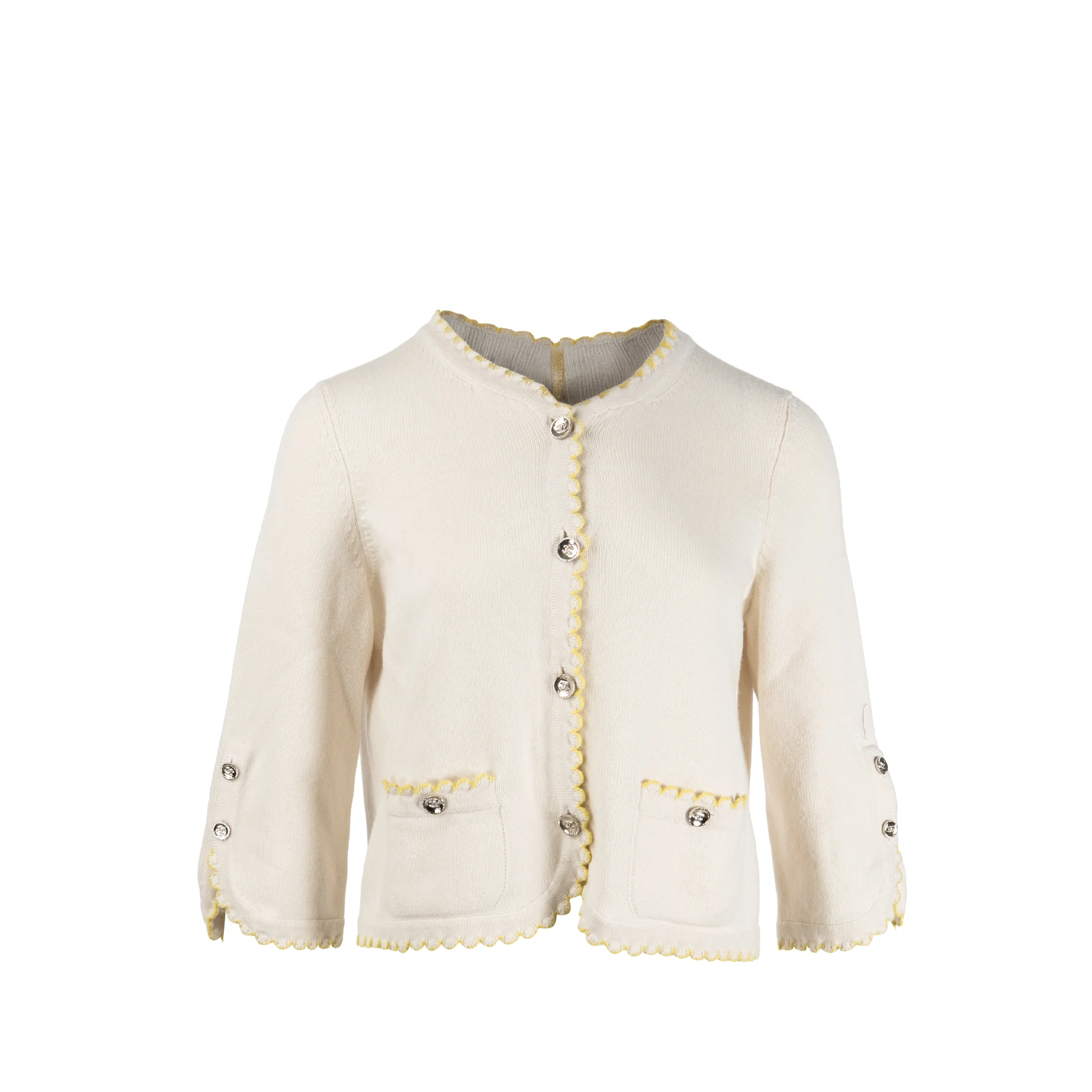 Chanel Size 38 CC Button Cardigan Cashmere Off-white/Yellow