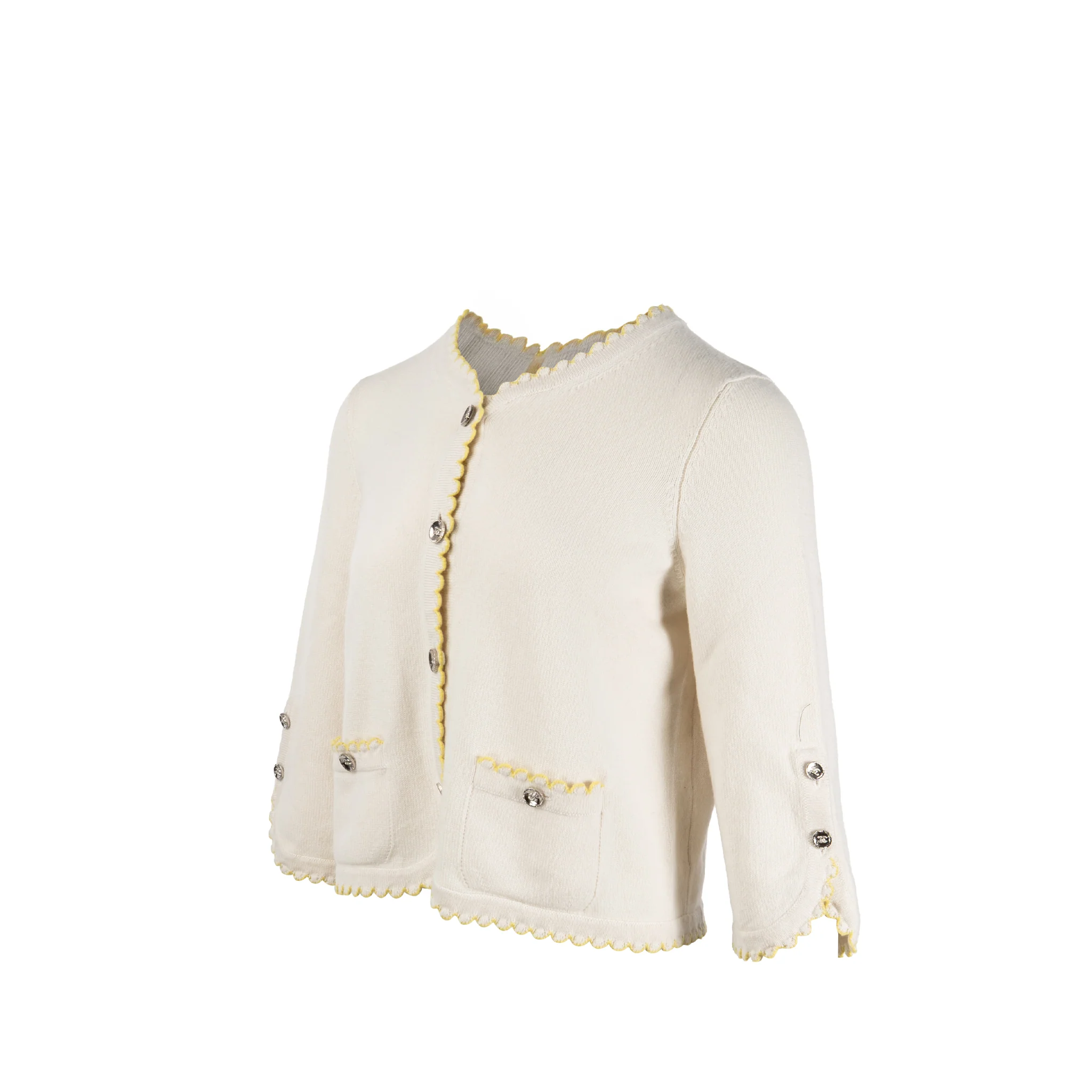 Chanel Size 38 CC Button Cardigan Cashmere Off-white/Yellow - Image 3