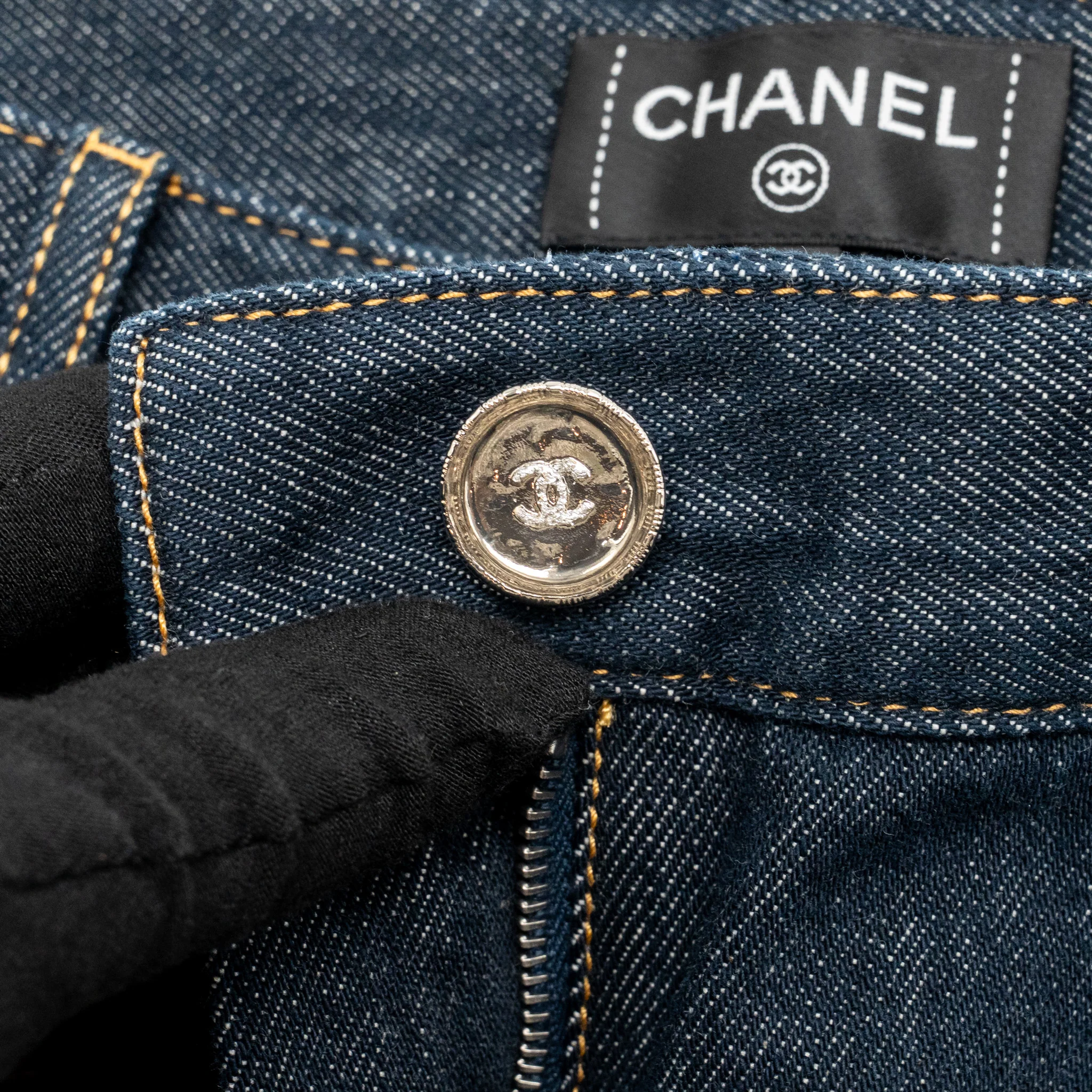 Chanel Size 38 CC Logo Washed Out Denim Jeans Cotton Dark Blue - Image 4
