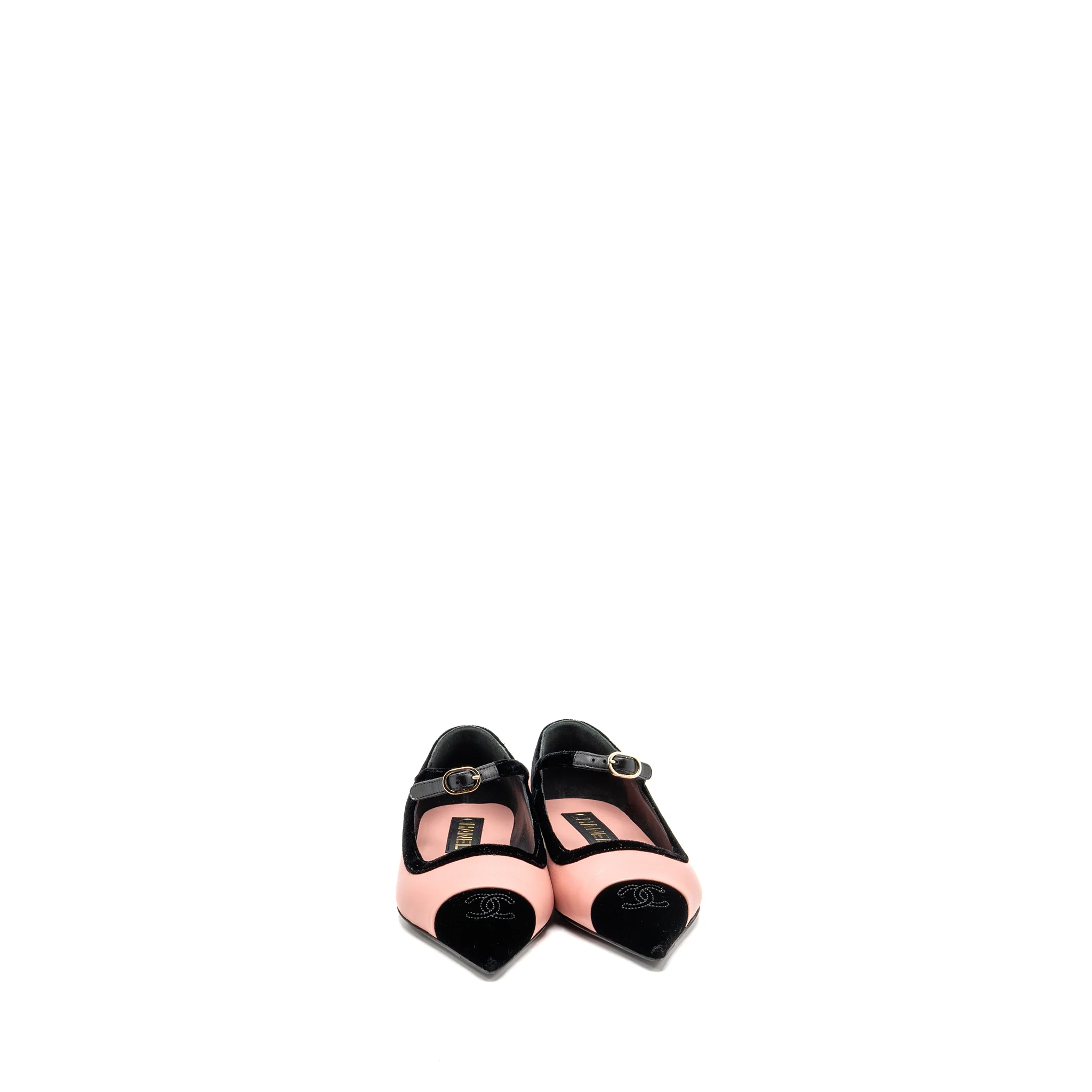 Chanel Size 38 Mary Janes Lambskin/Velvet Pink/Black LGHW - Image 2