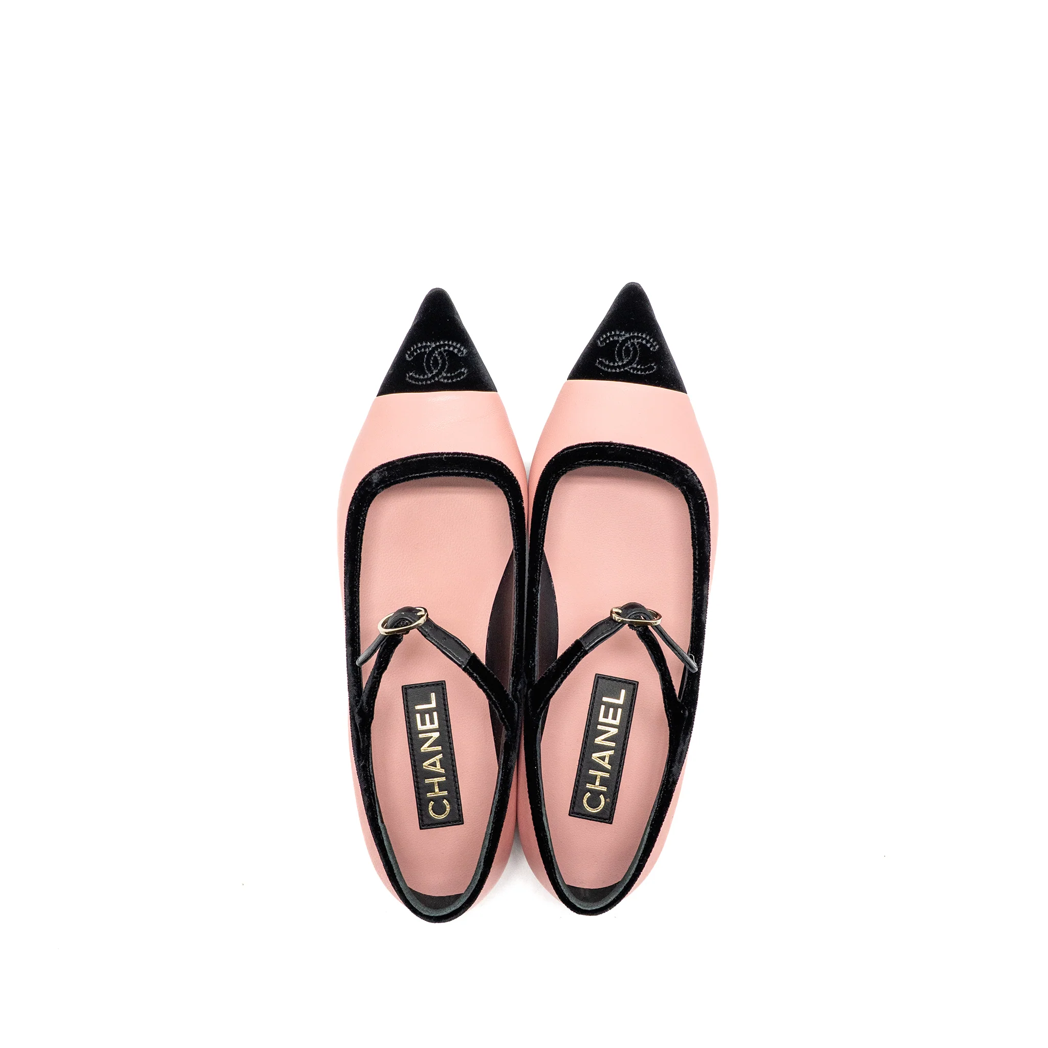 Chanel Size 38 Mary Janes Lambskin/Velvet Pink/Black LGHW - Image 4