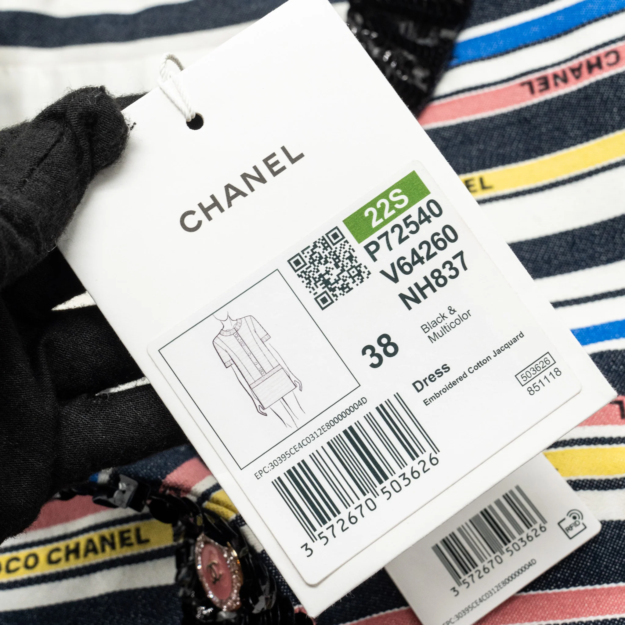 Chanel Size 38 Sequin Rainbow Dress Cotton Black/Multicolour - Image 12