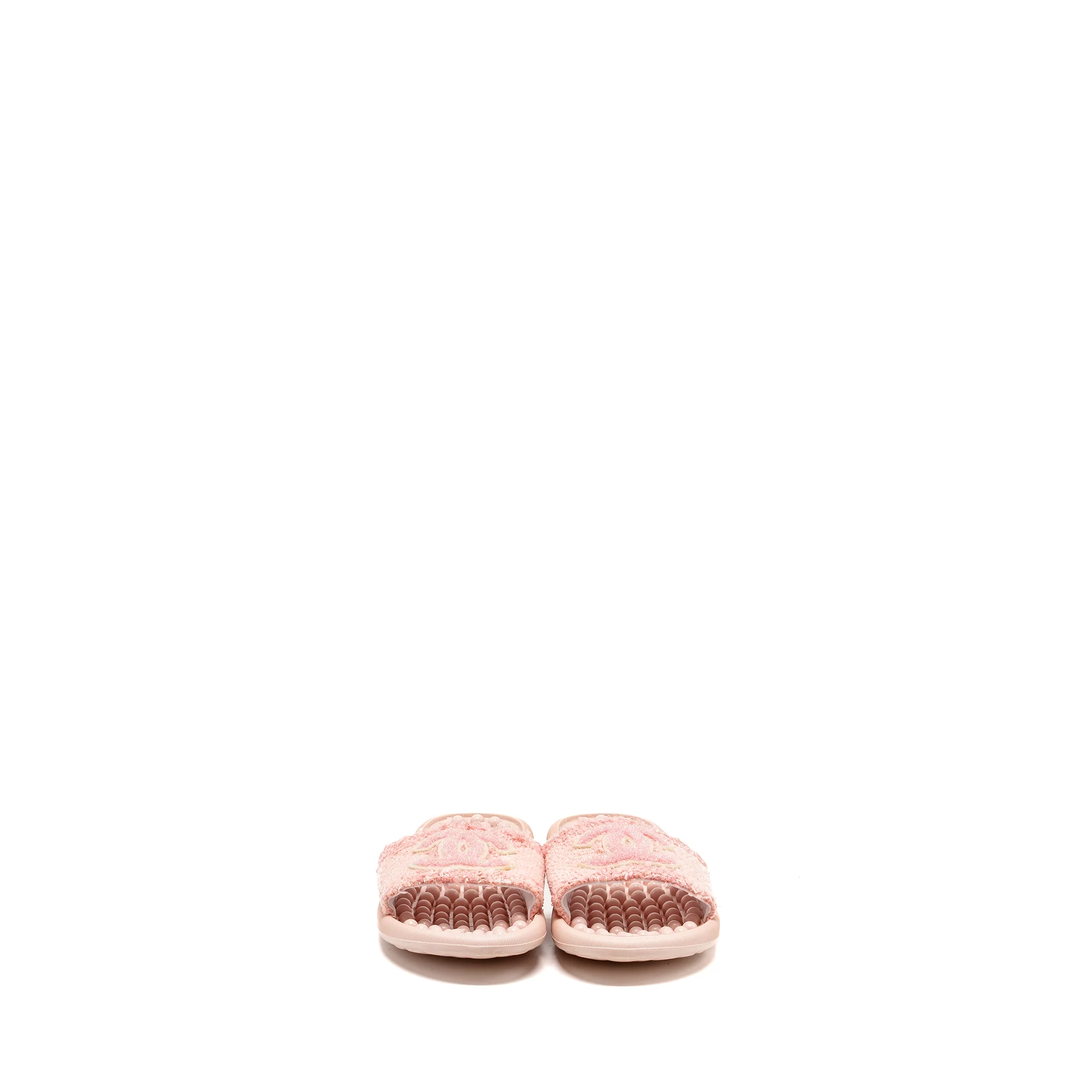 Chanel Size 38 Tweed Pool Beach Slides Sandals Pink - Image 2