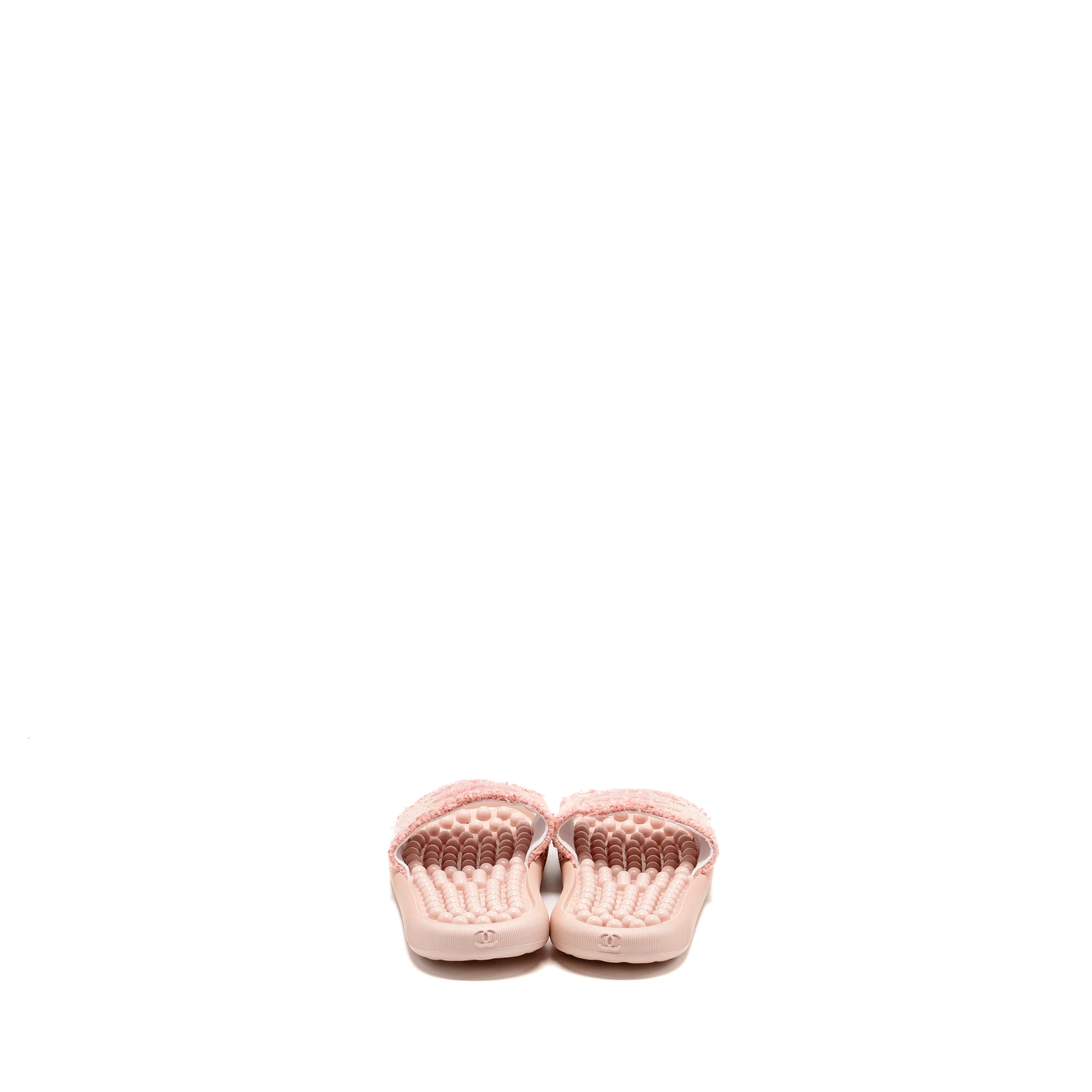 Chanel Size 38 Tweed Pool Beach Slides Sandals Pink - Image 3