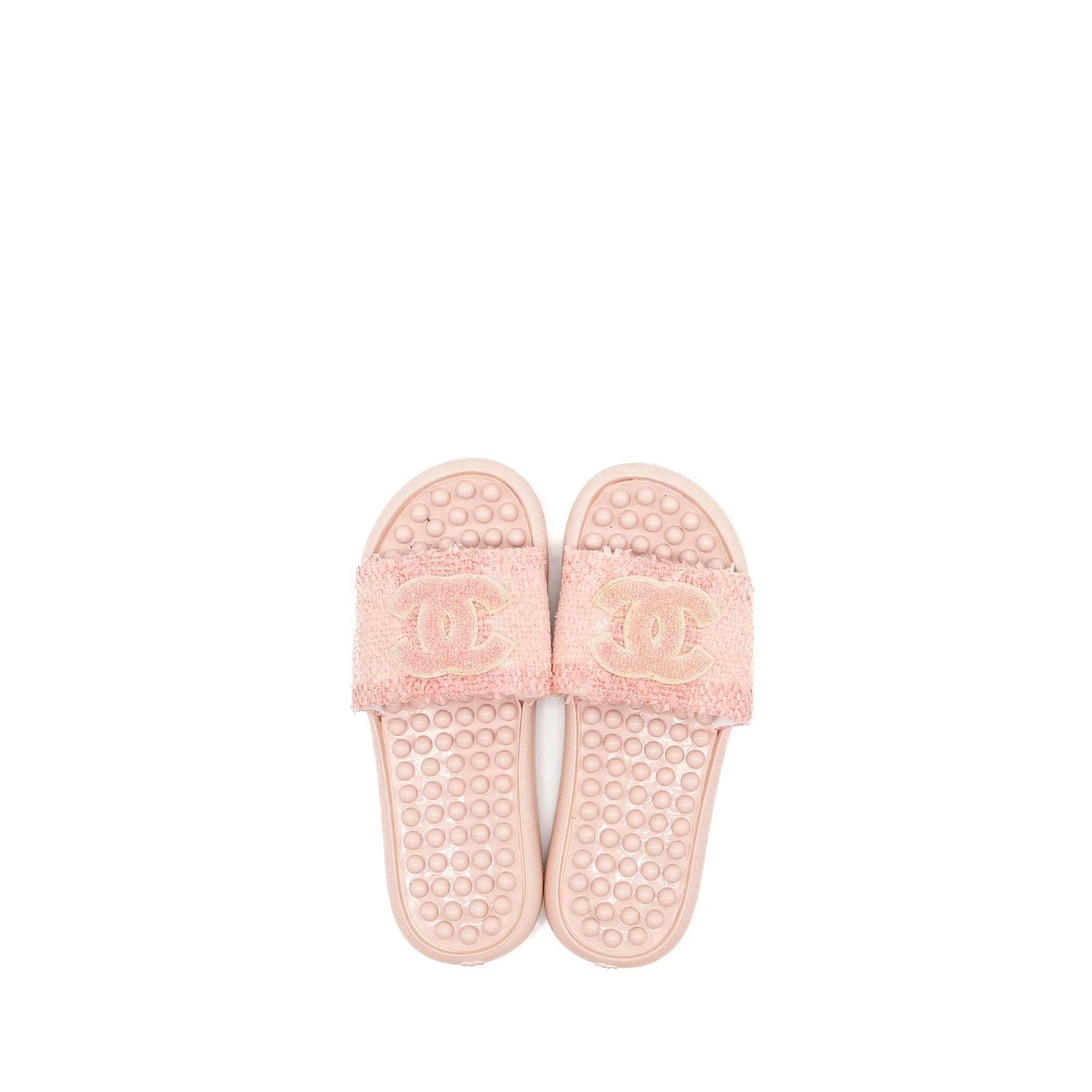 Chanel Size 38 Tweed Pool Beach Slides Sandals Pink - Image 5