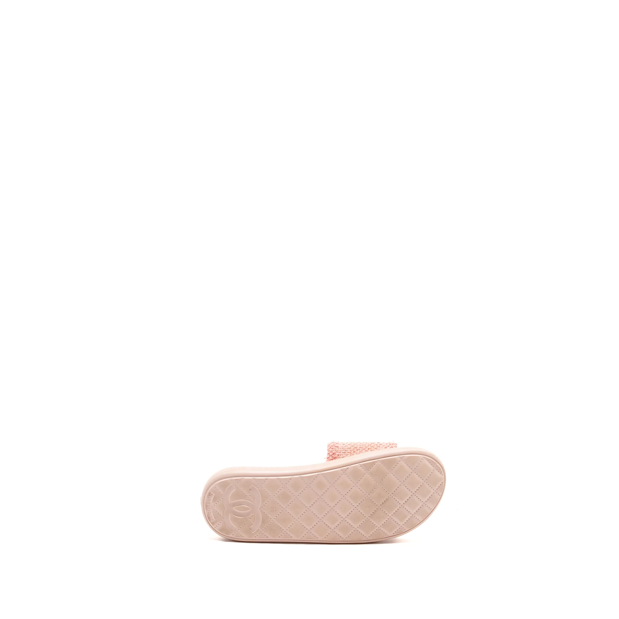Chanel Size 38 Tweed Pool Beach Slides Sandals Pink - Image 6