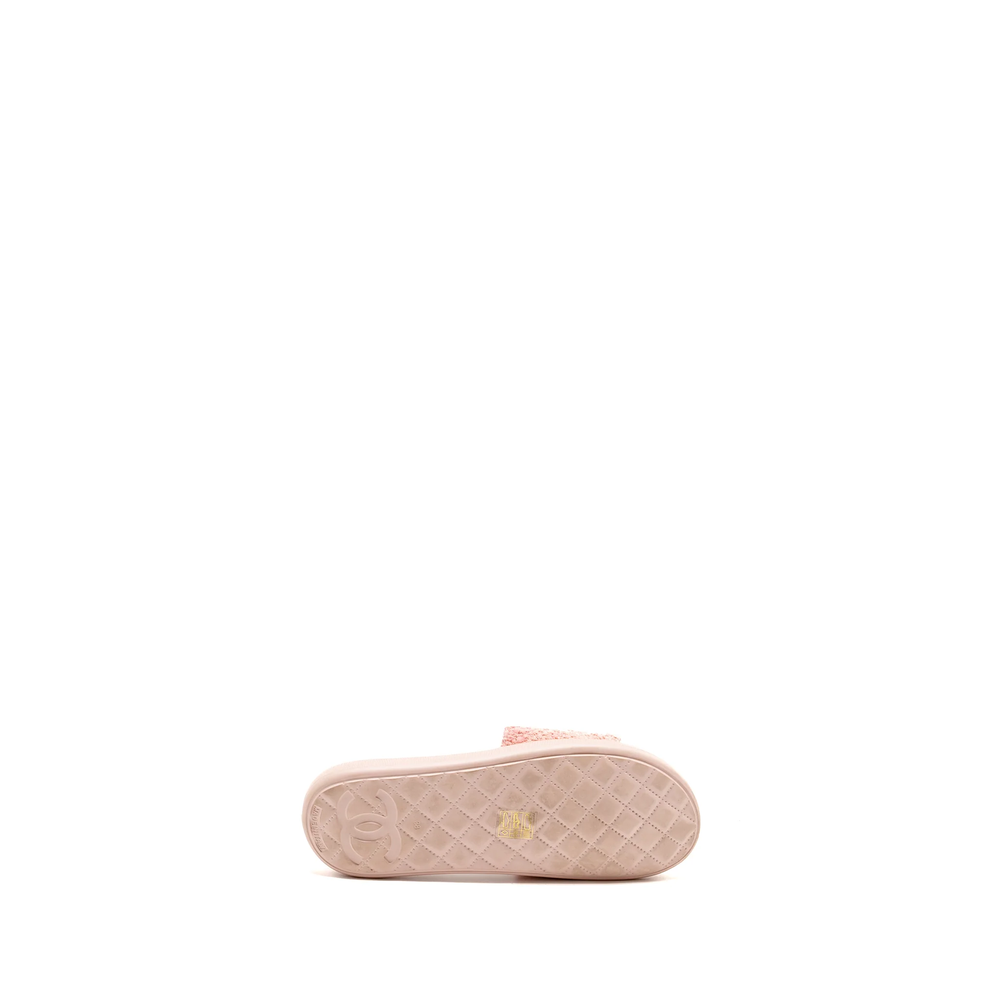 Chanel Size 38 Tweed Pool Beach Slides Sandals Pink - Image 7