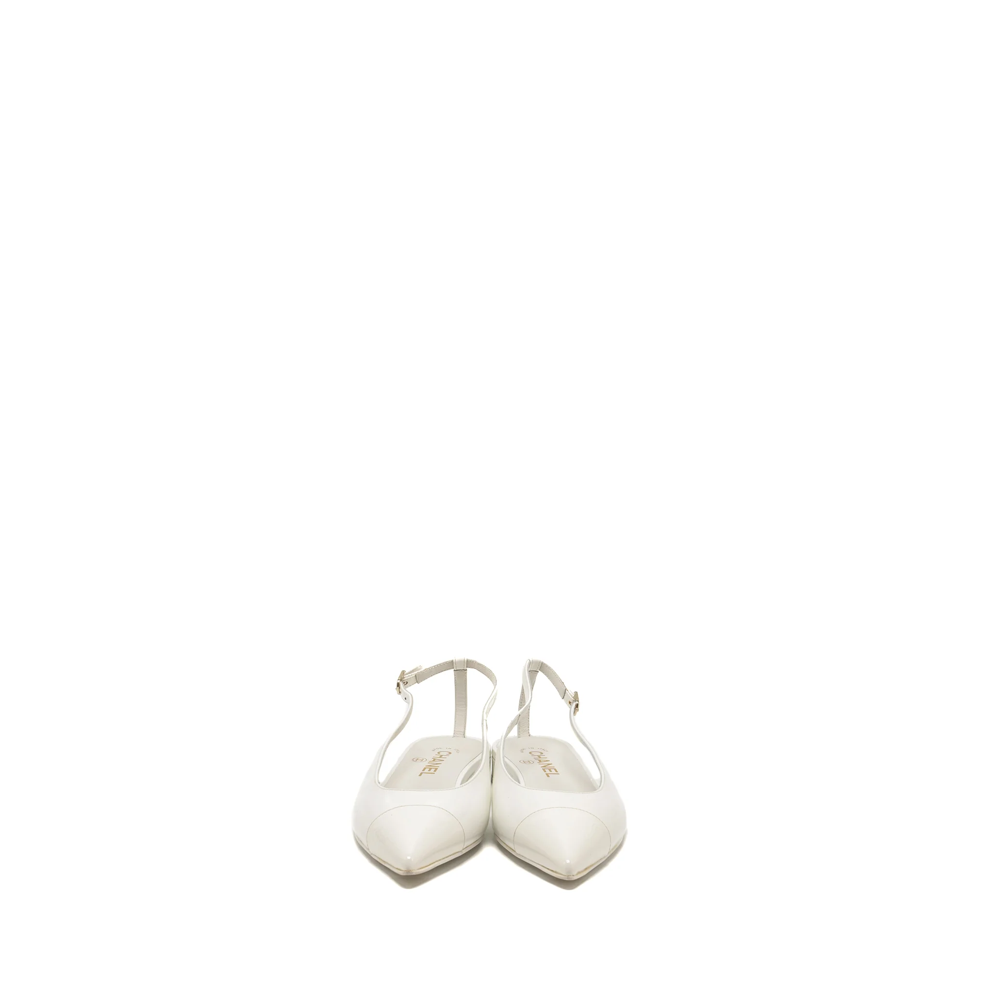 Chanel Size 39 23K Slingbacks Patent Calfskin White LGHW - Image 2