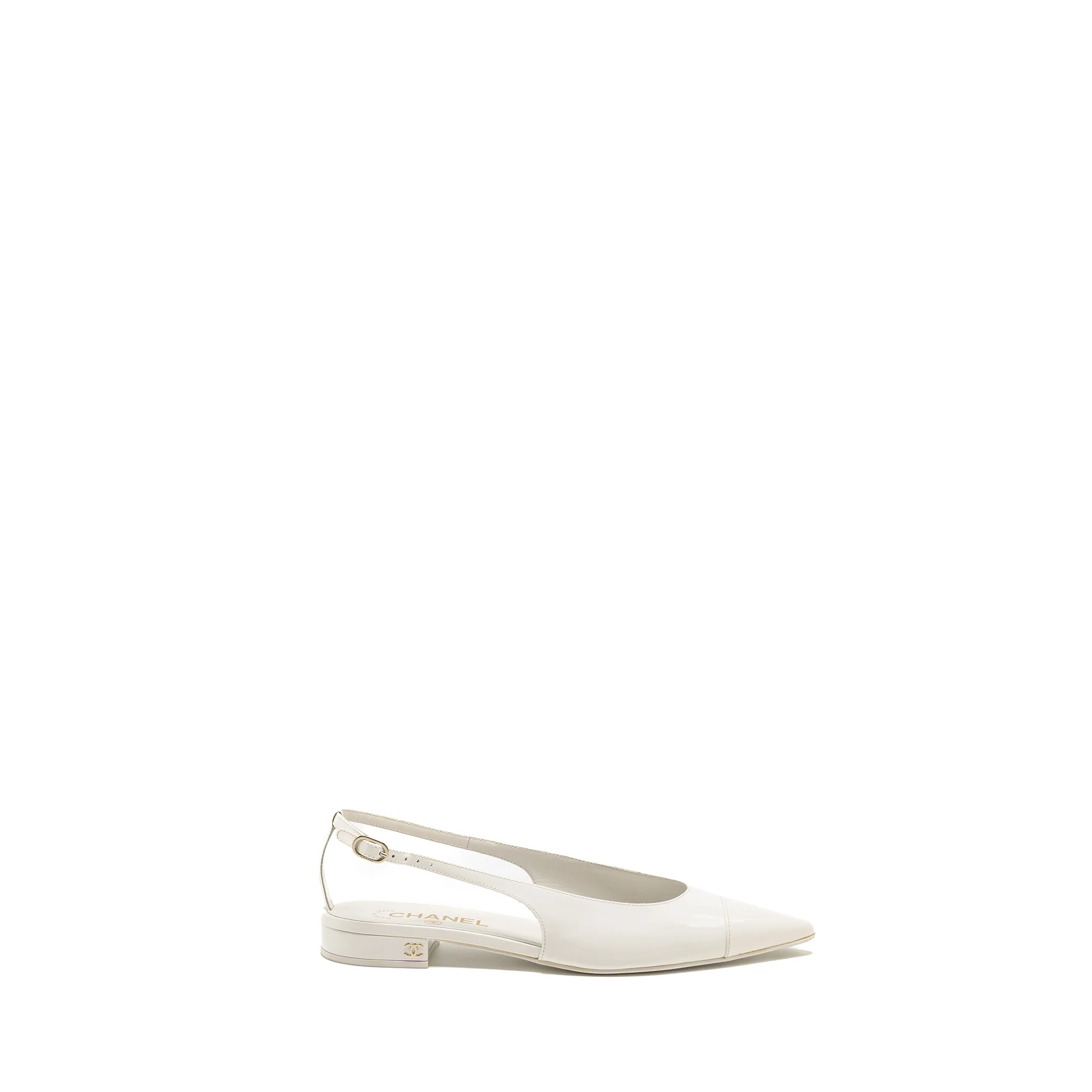 Chanel Size 39 23K Slingbacks Patent Calfskin White LGHW - Image 5