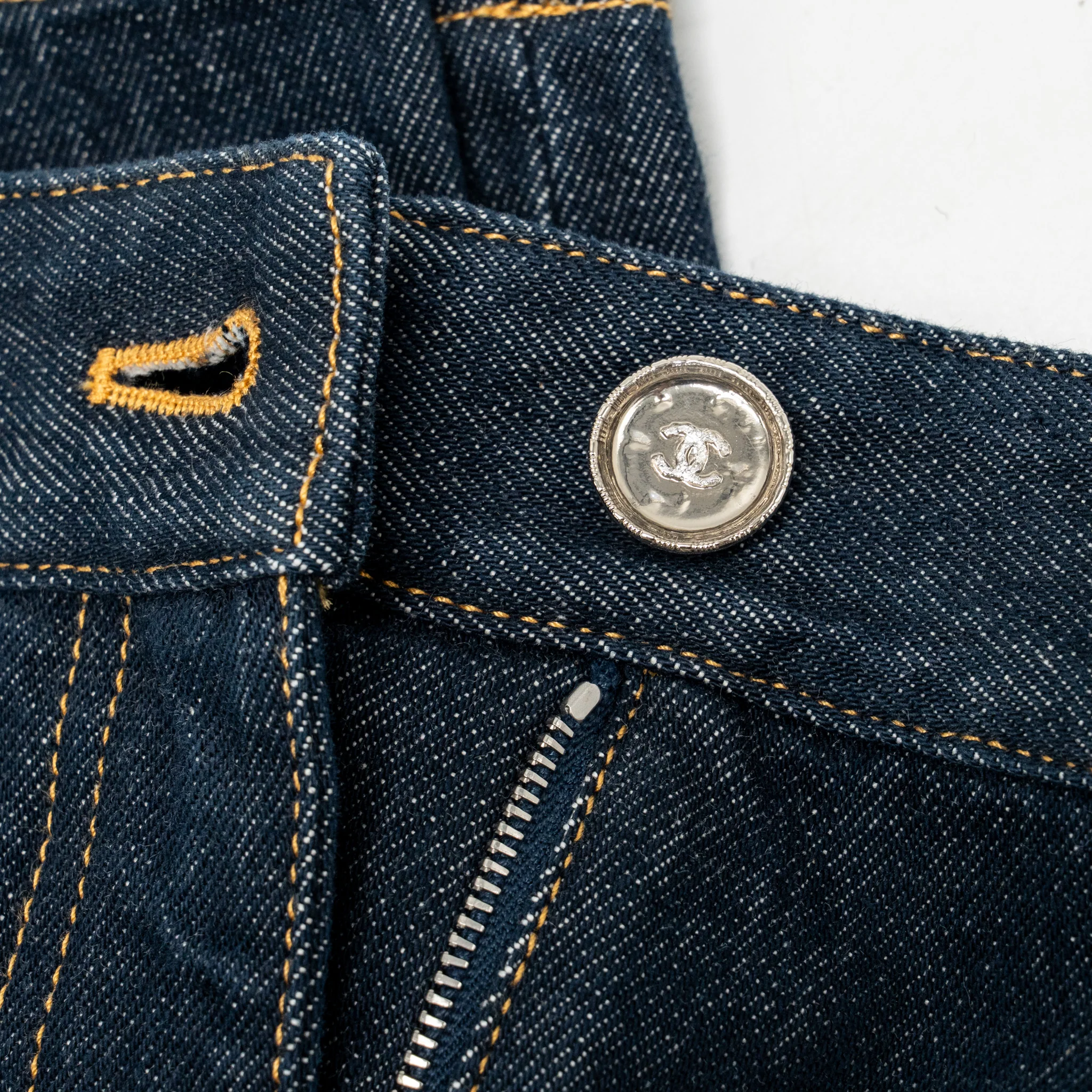 Chanel Size 40 CC Logo Washed Out Denim Jeans Cotton Dark Blue - Image 4