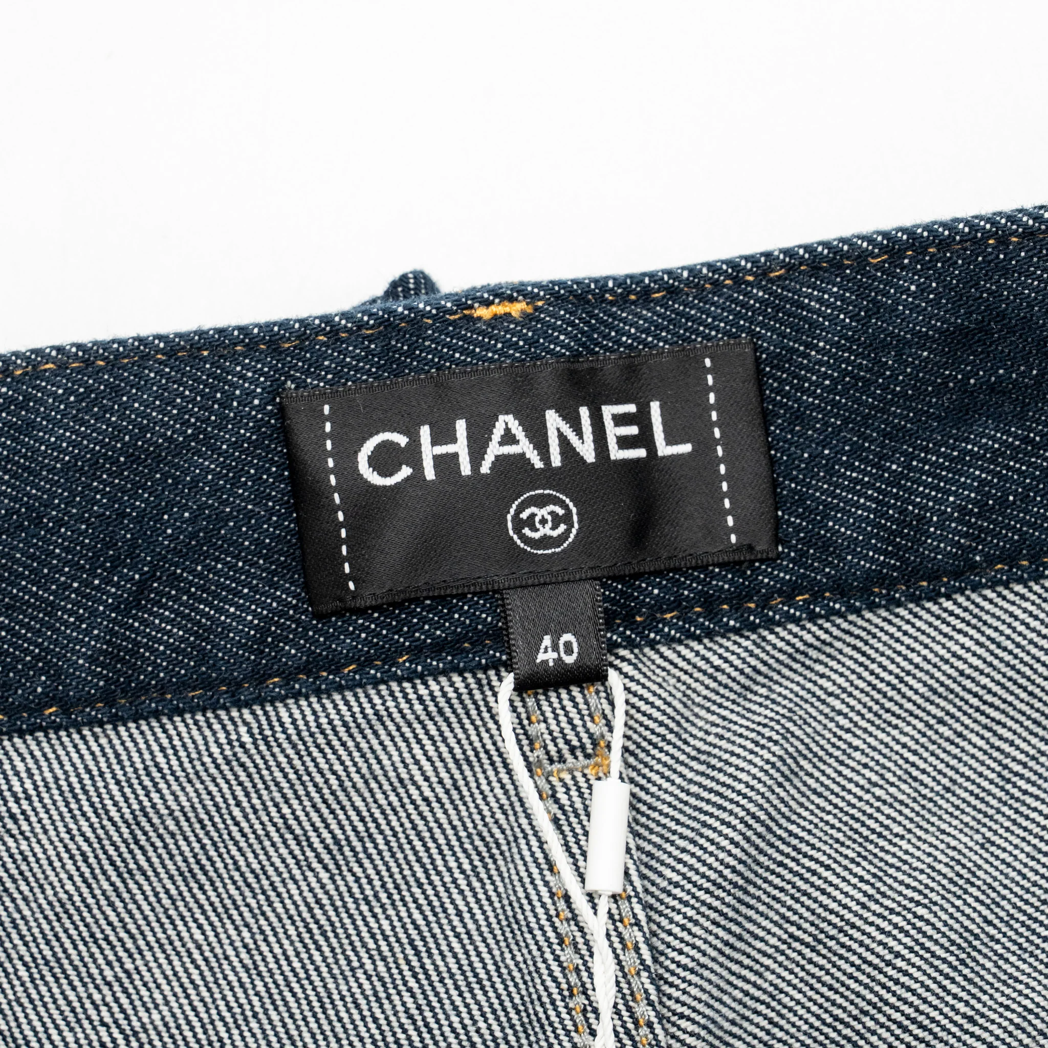 Chanel Size 40 CC Logo Washed Out Denim Jeans Cotton Dark Blue - Image 5