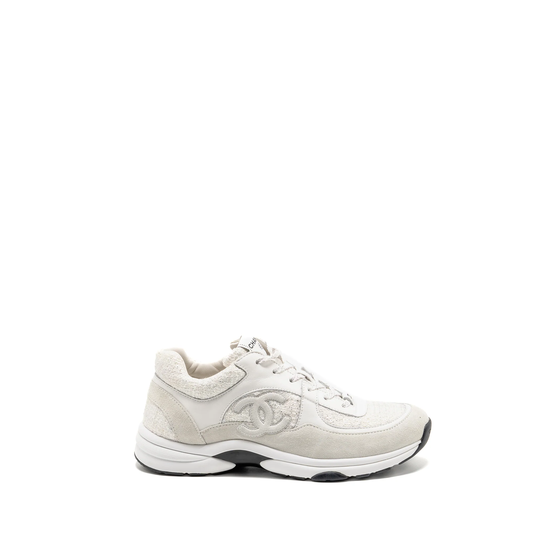 Chanel size 44 CC logo sneakers suede leather / tweed white - Image 5