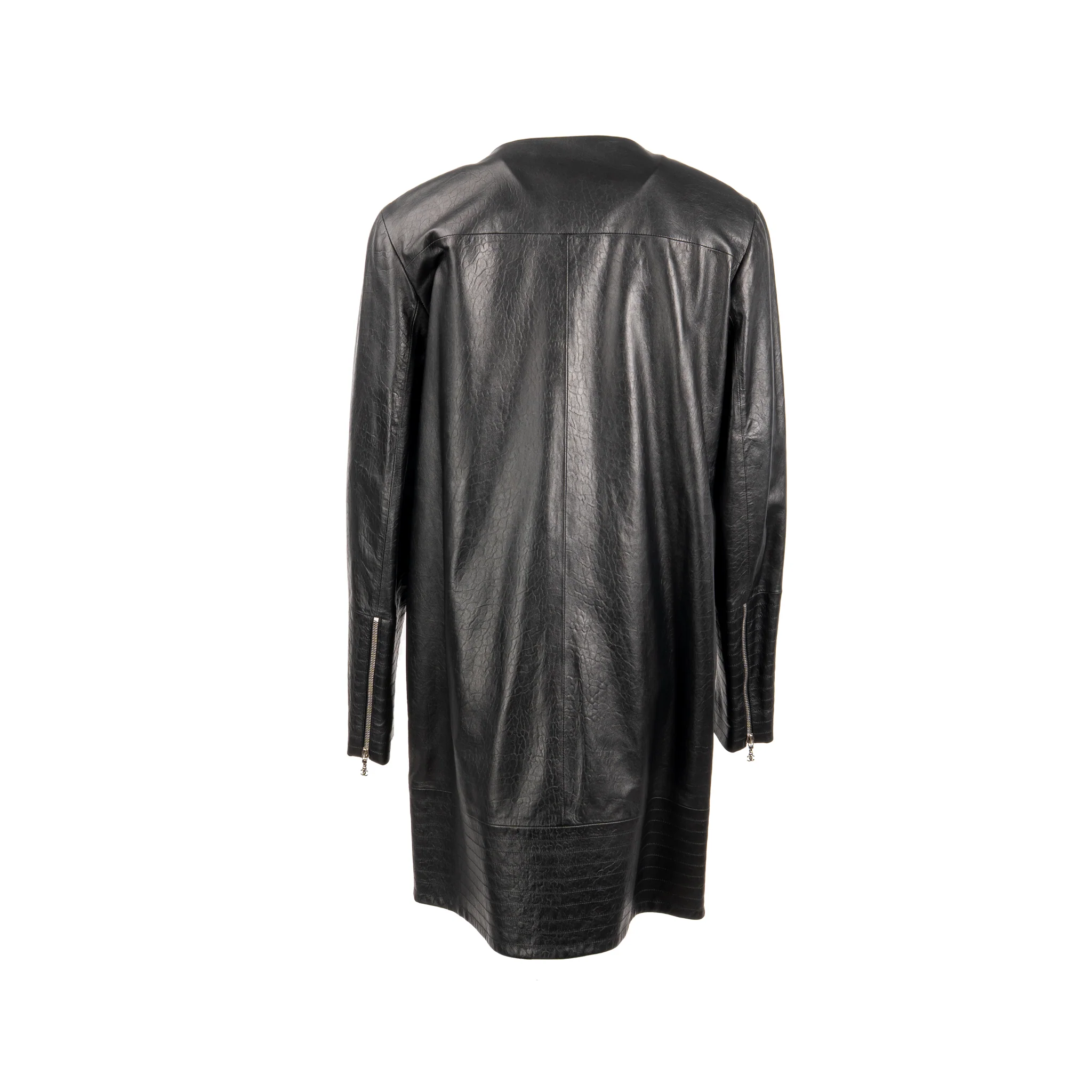 Chanel Size 44 Quilted Long Coat Leather Black - Image 3