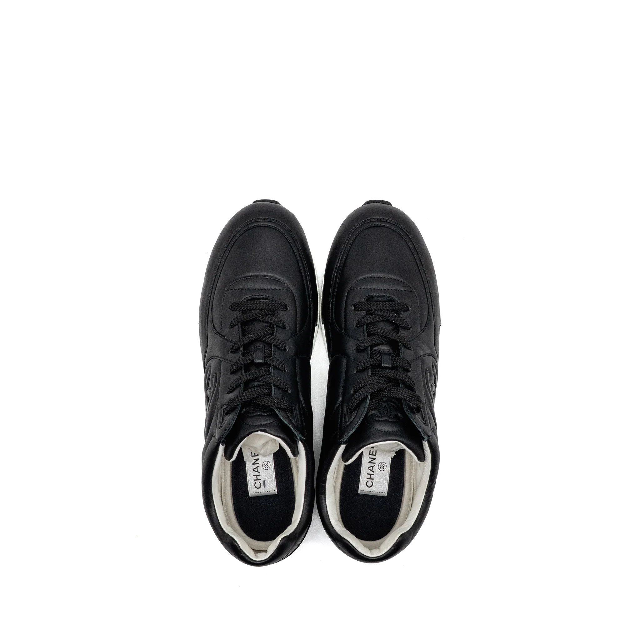 Chanel size 45 CC logo sneakers leather black / white - Image 4
