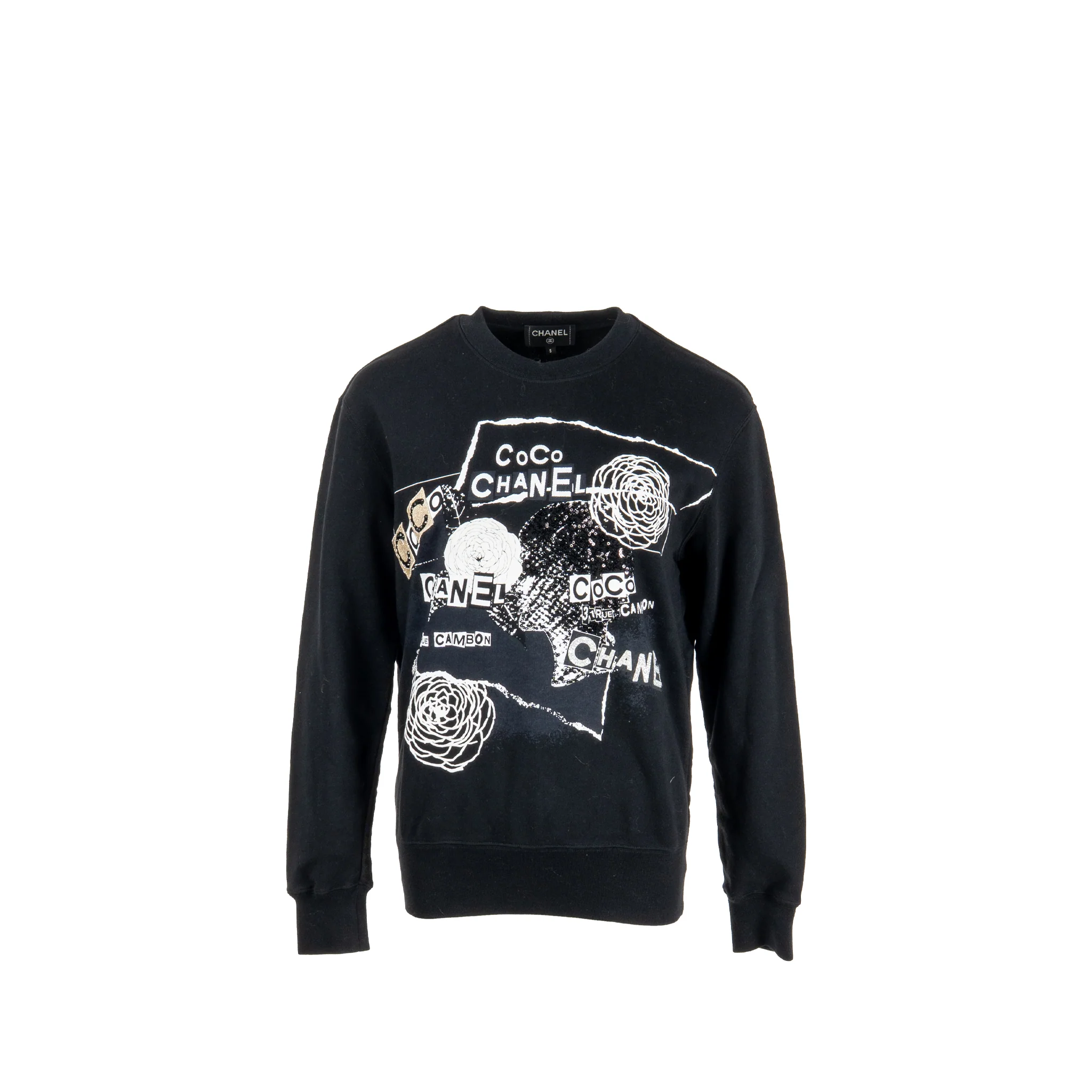 Chanel Size S Coco Chanel Logo Print Sweatshirt Cotton Black/White