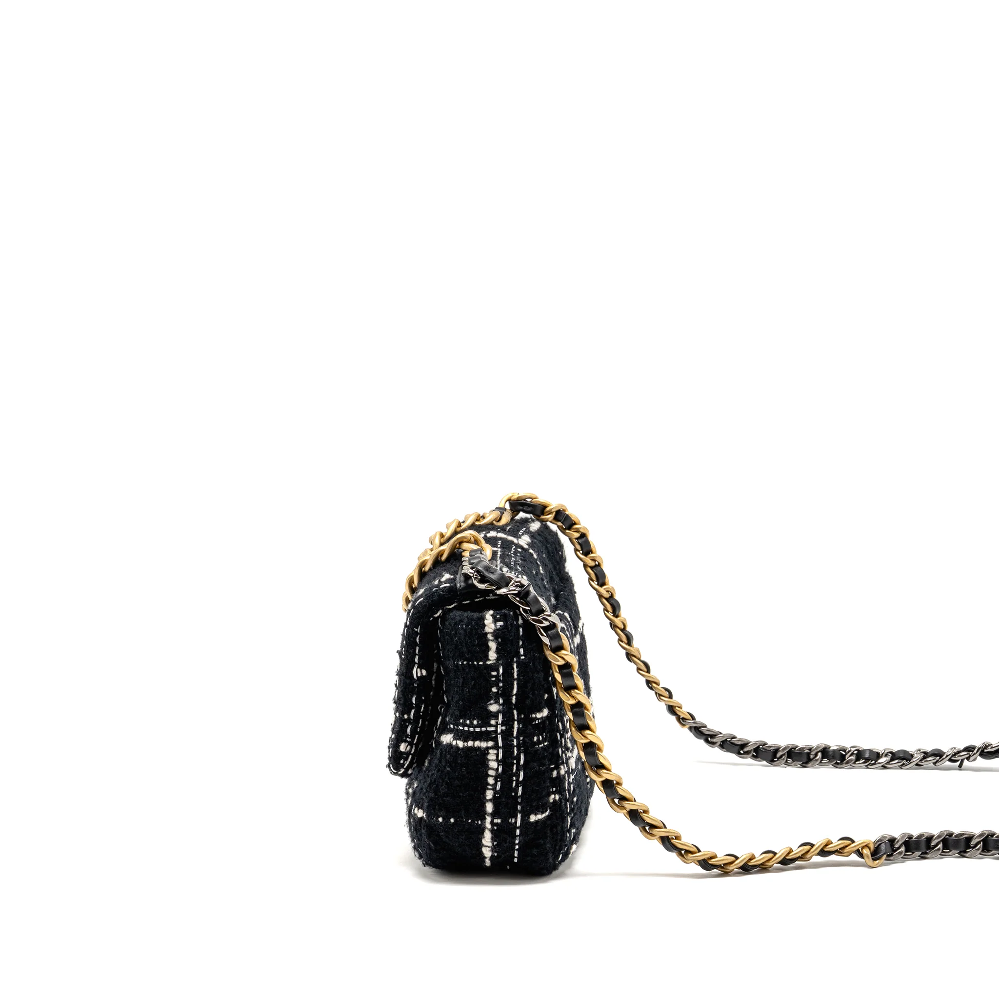 Chanel Small 19 Bag Tweed Black / White Multicolour Hardware (Microchip) - Image 4