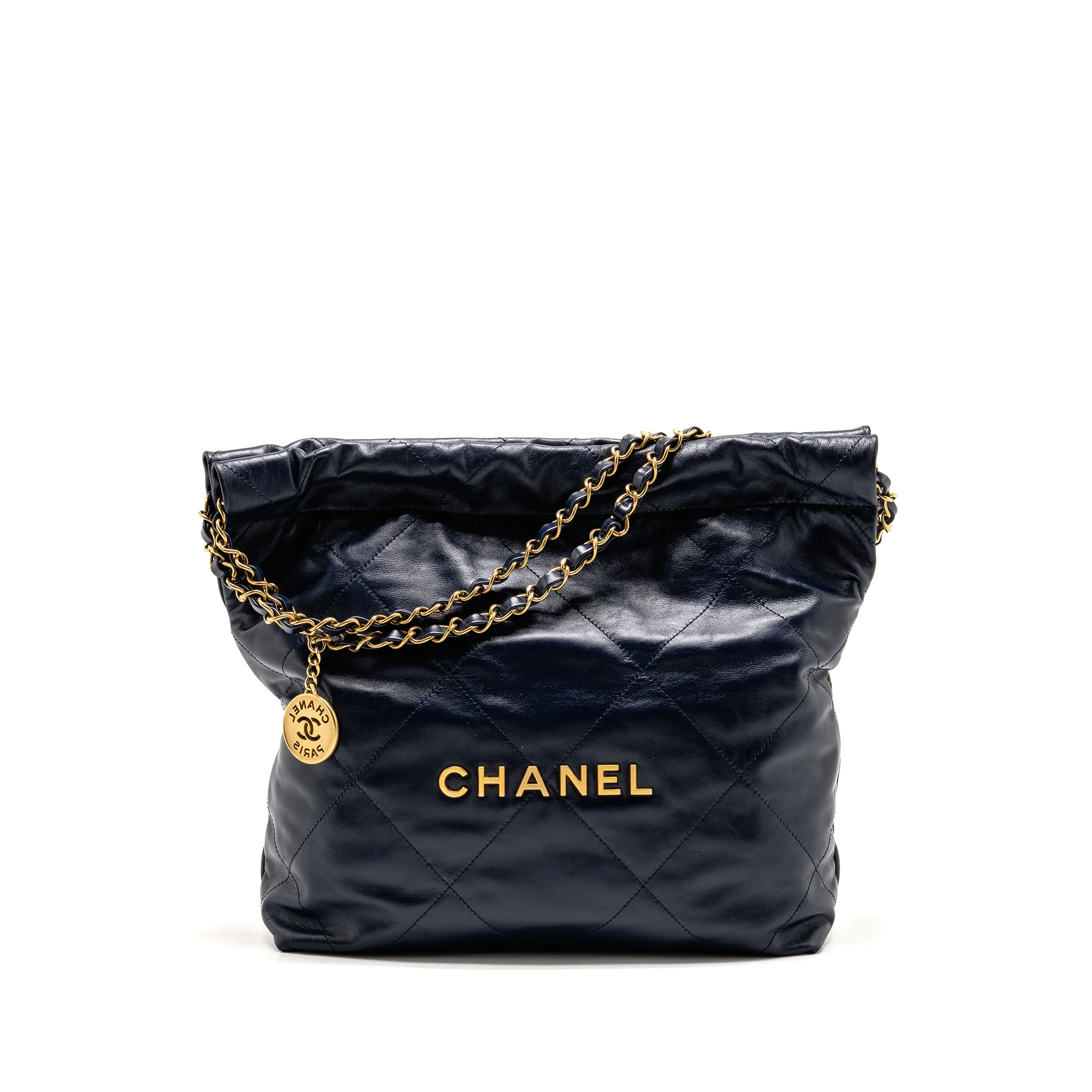 Chanel Small 22 bag calfskin blue GHW (microchip)