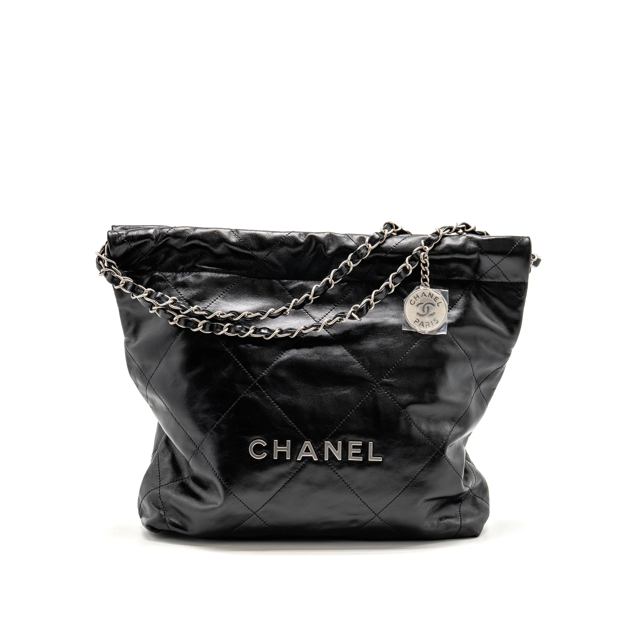Chanel small 22 bag shiny calfskin black SHW (microchip)