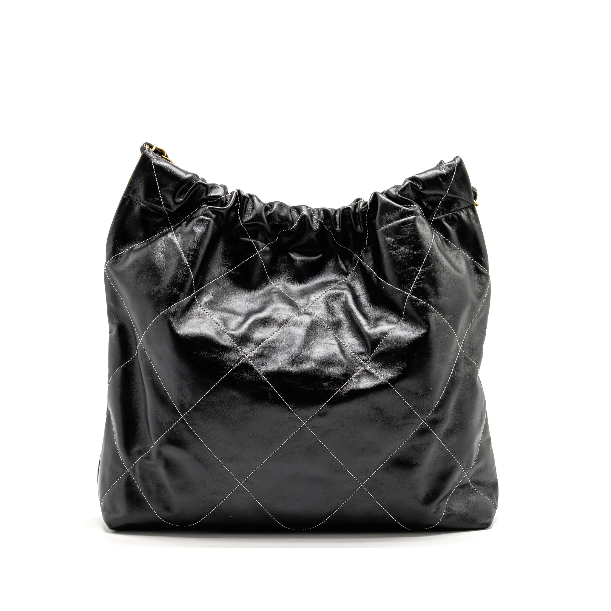 Chanel Medium 22 Bag White Stitching Calfskin Black GHW (Microchip) - Image 2